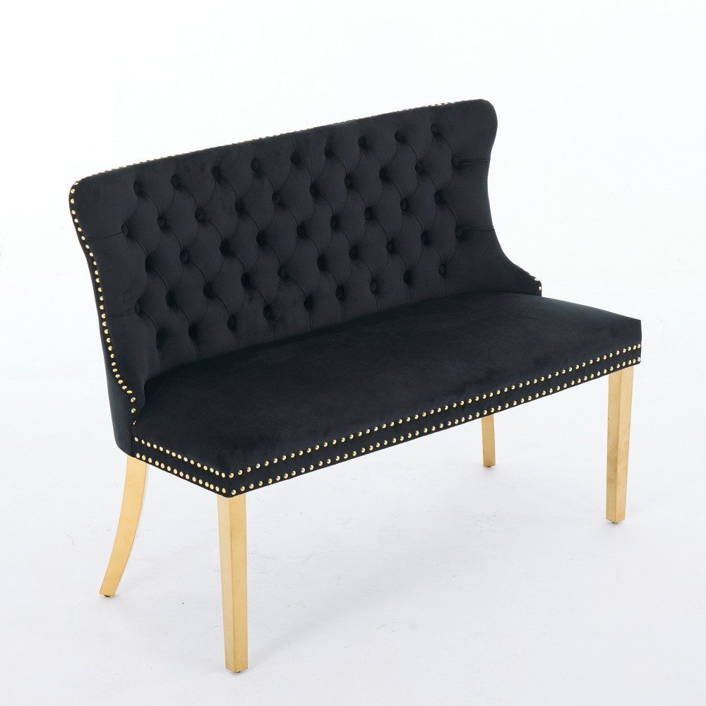 BBWL Polsterbank 2-Sitzer mit Handmade Knöpfen, Wing Back, Samtpolsterung, Velvet Double Dining Loveseat Bank für Küche & Esszimmer, Mid-Century – Bild 5 von 5