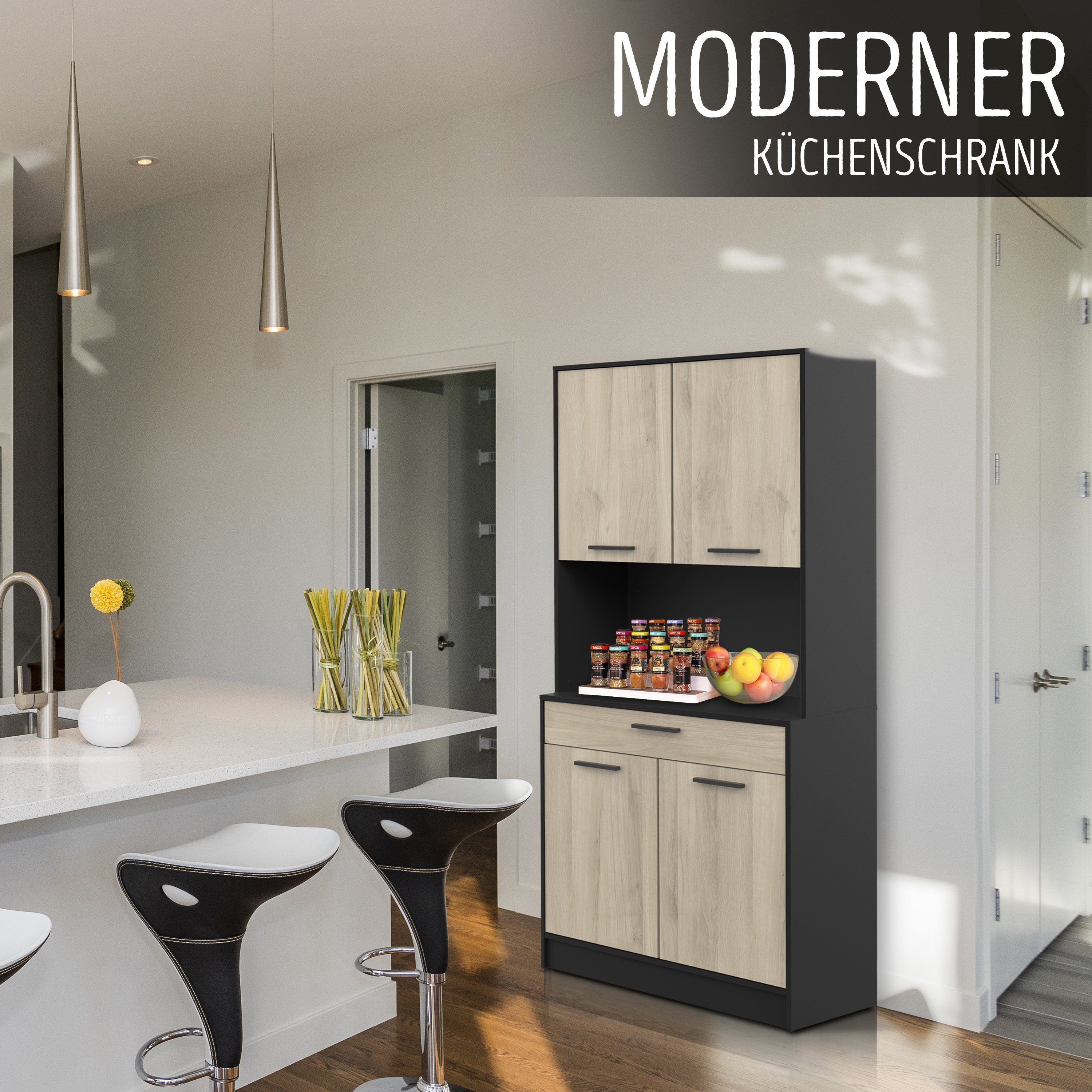 habeig Küchenbuffet Küchenregal Küchenschrank Eiche Küchenmöbel günstig online kaufen