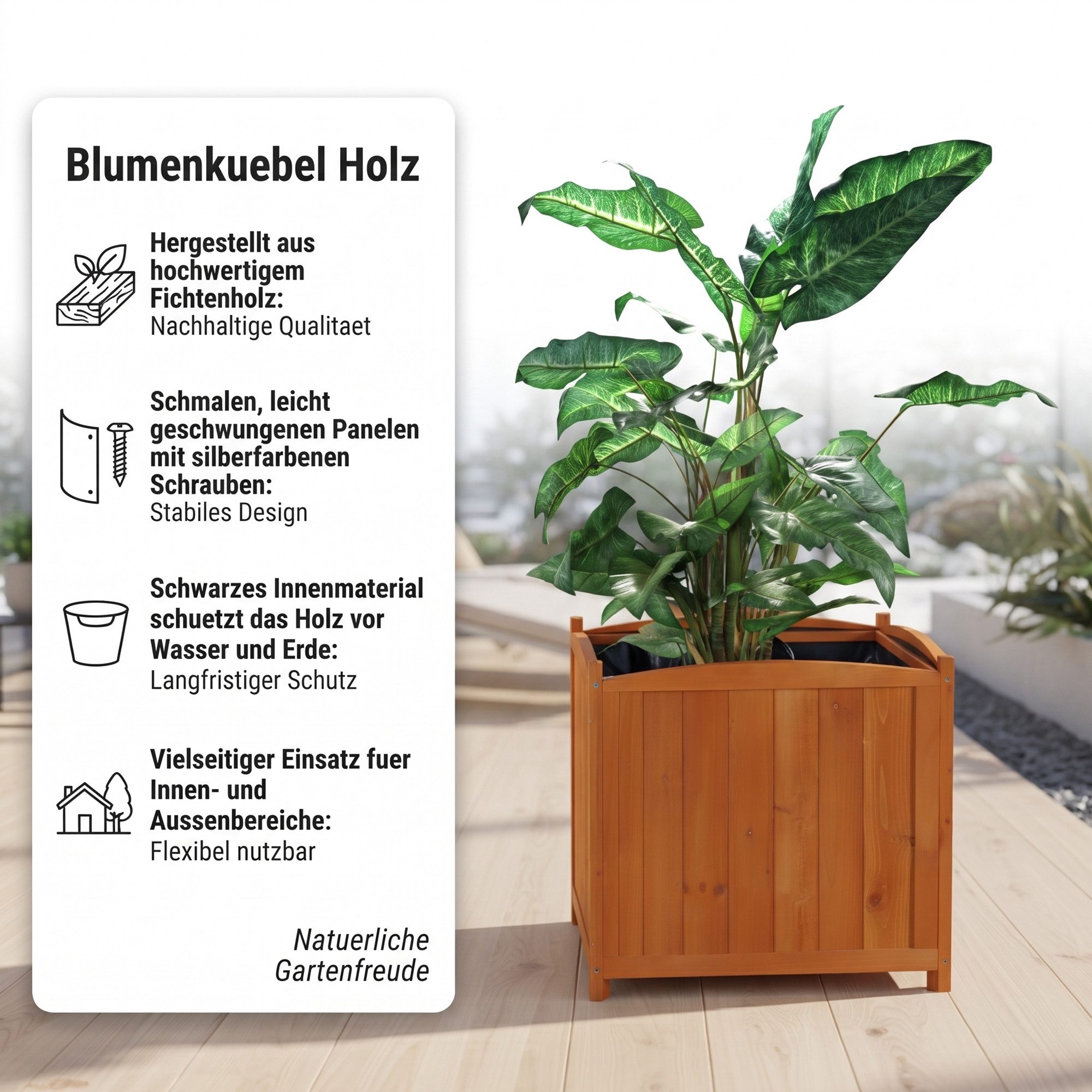 Mucola Pflanzkübel 50cm Blumentopf eckig Blumen Pflanztrog Blumenständer Blumenkasten (Stück, 1 St., Pflanzkübel Blumentopf), Einzigartige Maserung