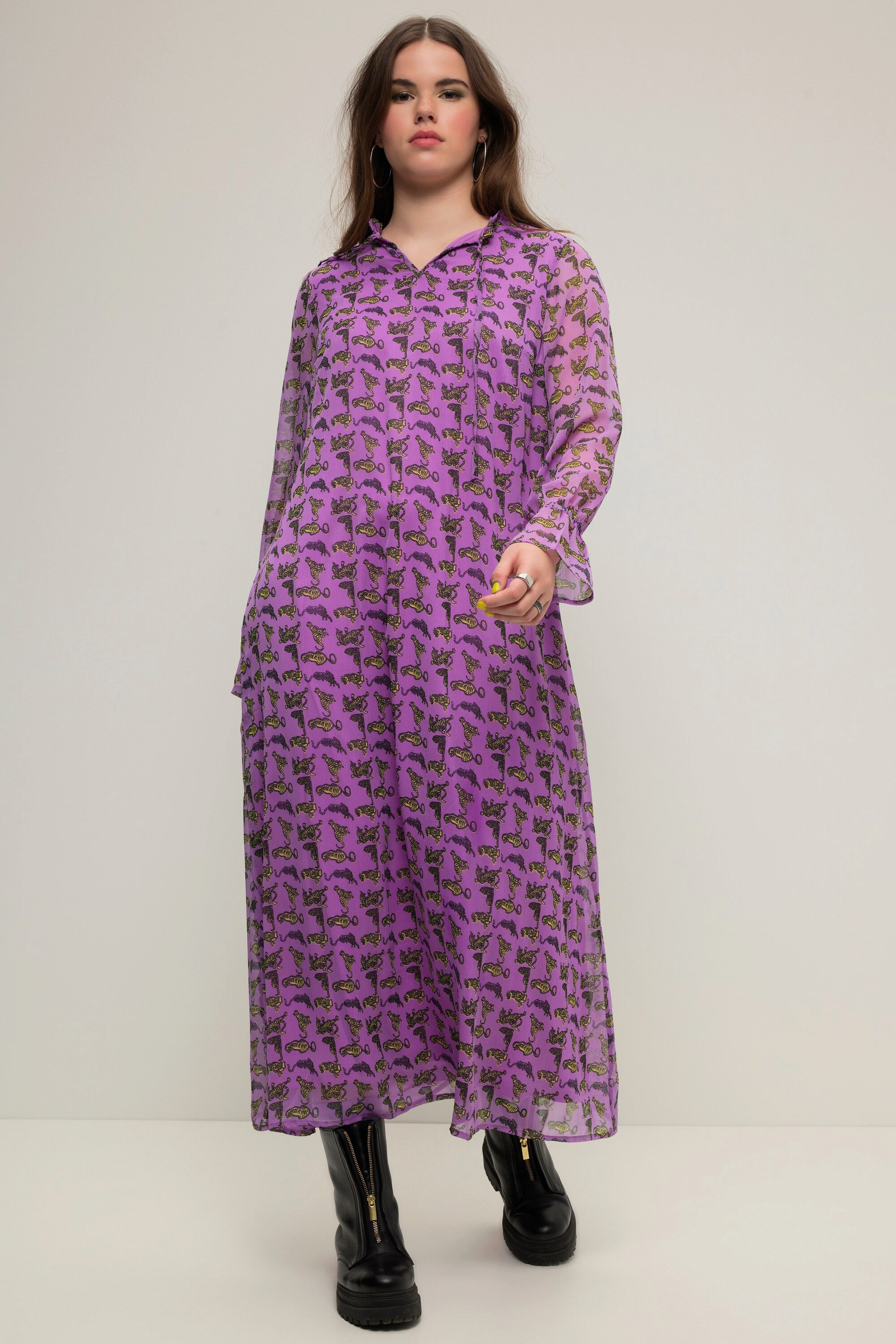 Studio Untold Maxikleid Maxikleid A-Line Chiffon Tiger-Print Volants