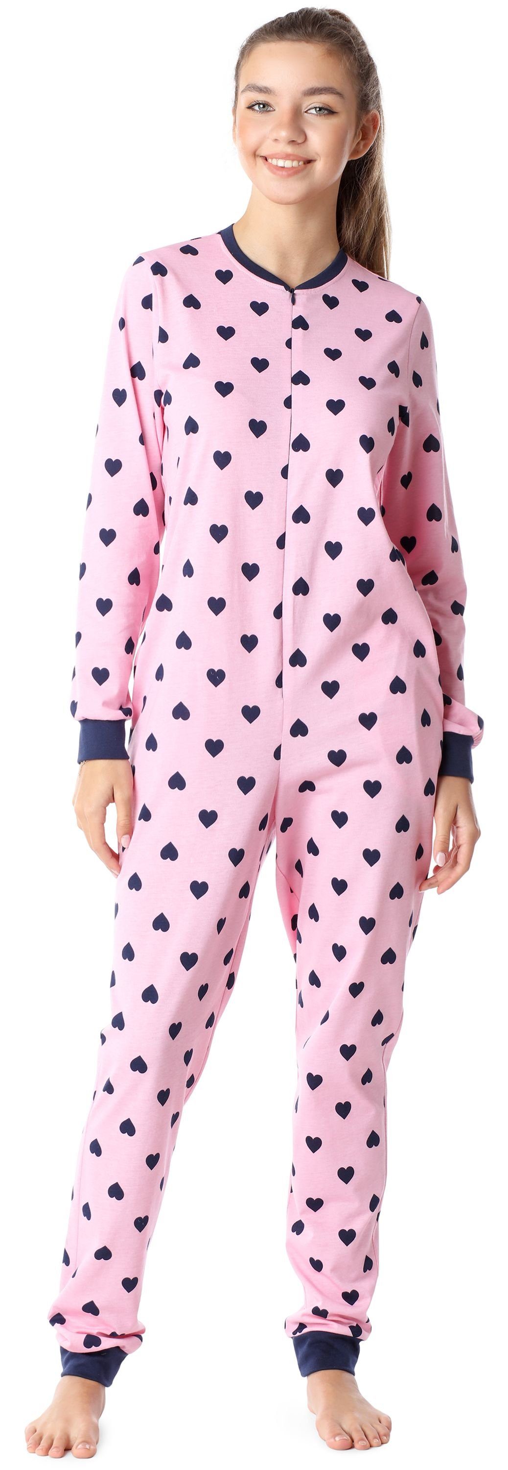 Mädchen Schlafoverall Style Schlafanzug Merry Rosa/Dunkelblau Jugend MS10-235 Herzen Schlafanzug