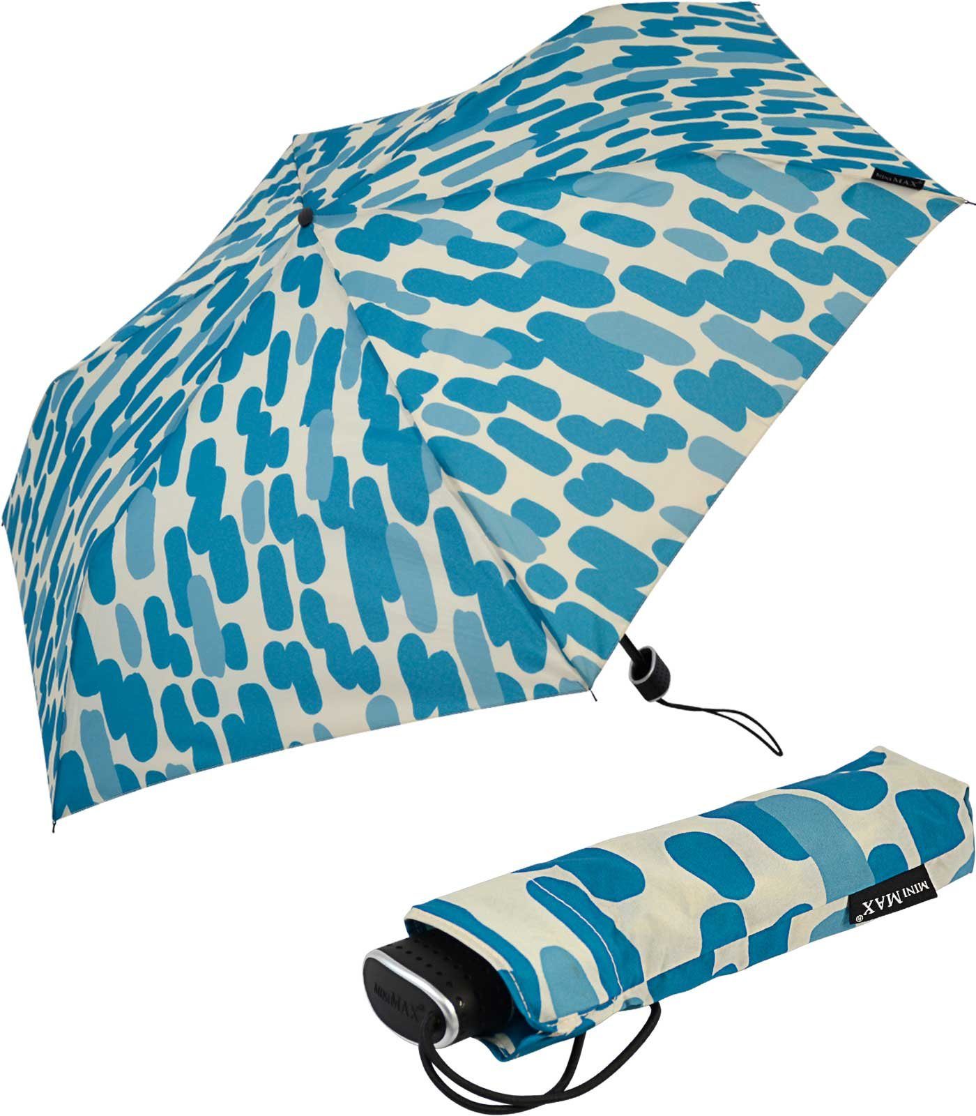 Impliva Taschenregenschirm miniMAX® Flat leichter flacher Schirm - Tupfen, perfekt für das Reisegepäck blau