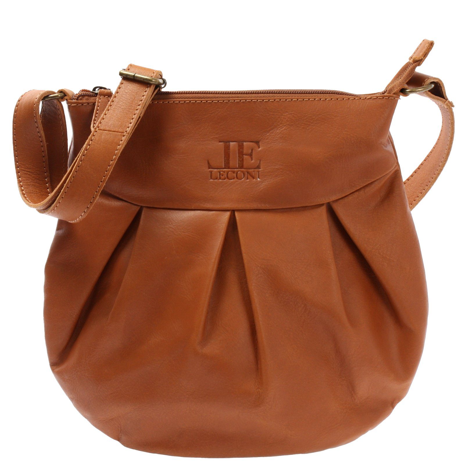 LECONI Umhängetasche kleine Damentasche Ledertasche Handtasche Damen Leder zeitlos LE0070, Echtes Büffelleder – schlanker Schnitt – 29×30×3 cm