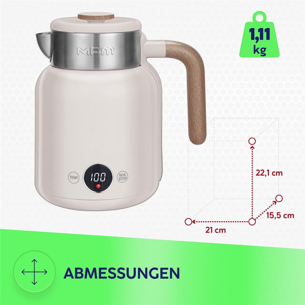 MPM Wasserkocher MPM MCZ-128/B1 Wasserkocher 1,5 l 2200 W Beige, Doppelwandig, 1,5 l, 2200 W, 40–100 °C, Temperaturhaltefunktion