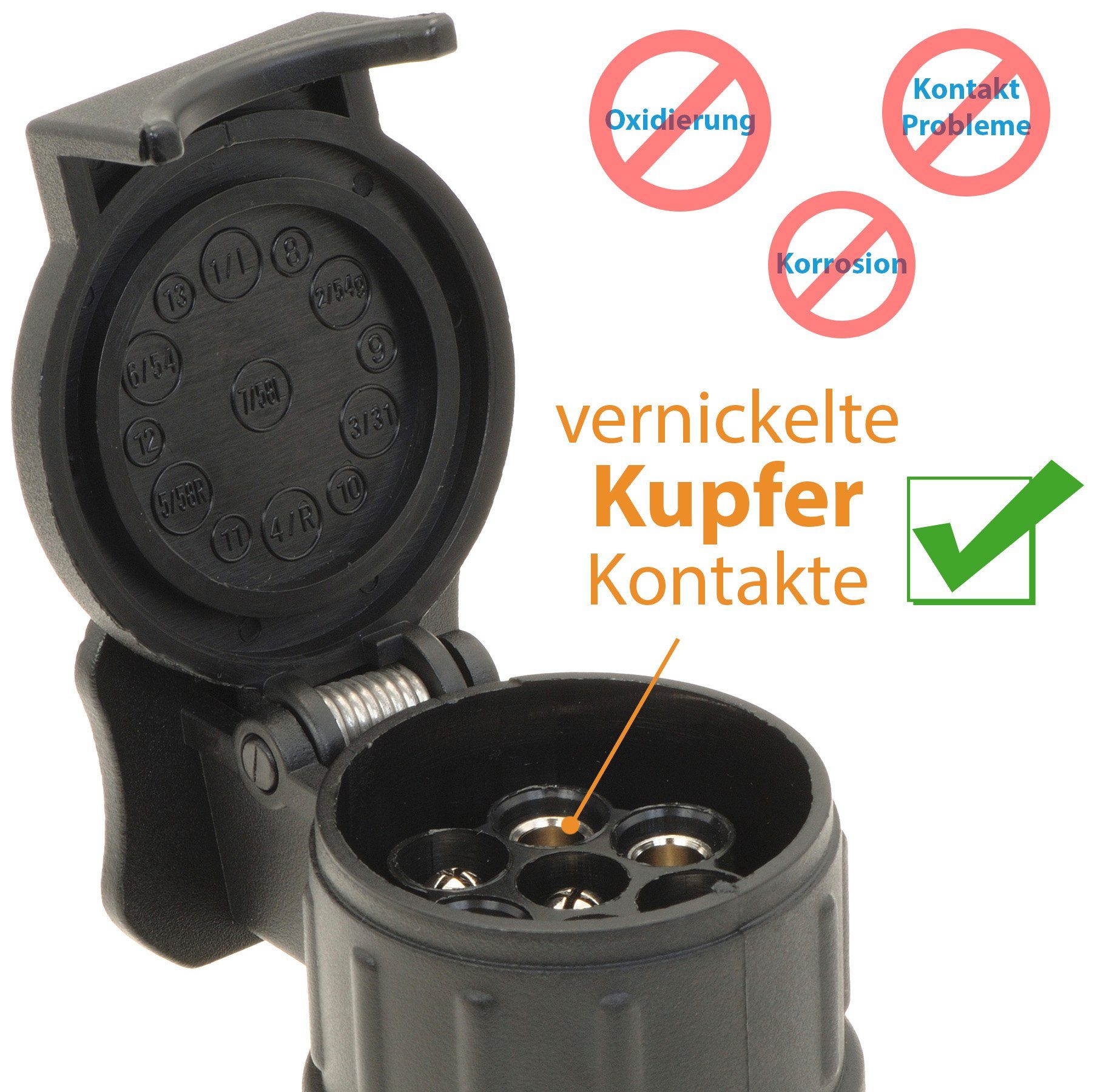 valonic valonic - KFZ Adapter 13 auf 7 pol Anhänger-Adapter 13pol zu 7pol, Auto zu Hänger - Adapter kurz für Pkw, Kfz und LKW, Adapterstück