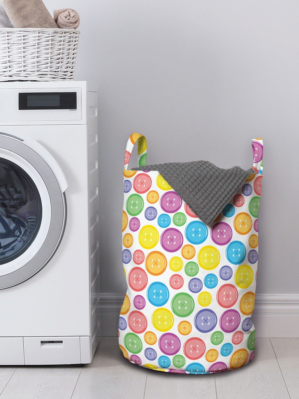 für Waschsalons, Wäschekorb Kordelzugverschluss Circular mit Kids Abakuhaus Wäschesäckchen Buttons Griffen