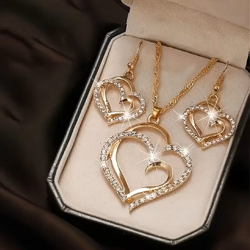 ILOKEN Ohrring und Ketten Set Damen Herzschmuck Set – Goldene Kette & Ohrri günstig online kaufen