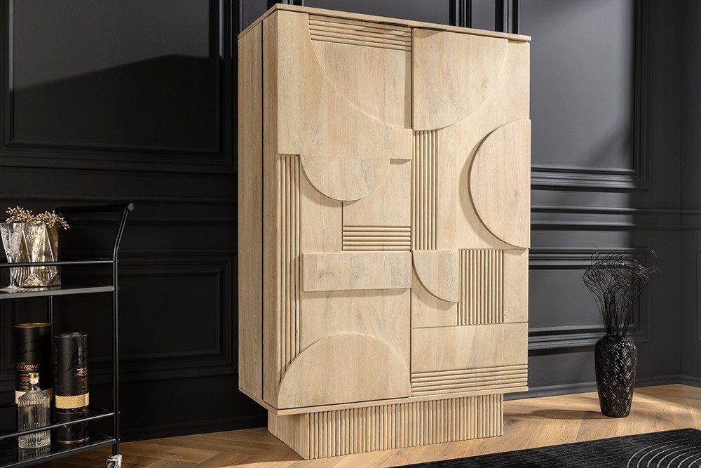 riess-ambiente Barschrank ART DECO 140cm weiß · Weinbar aus Massivholz mit 3D-Front (Einzelartikel, 1-St) 2 Türen · 24 Flaschen · 2 Schubladen · 8 Fächer · Wohnzimmer · Design