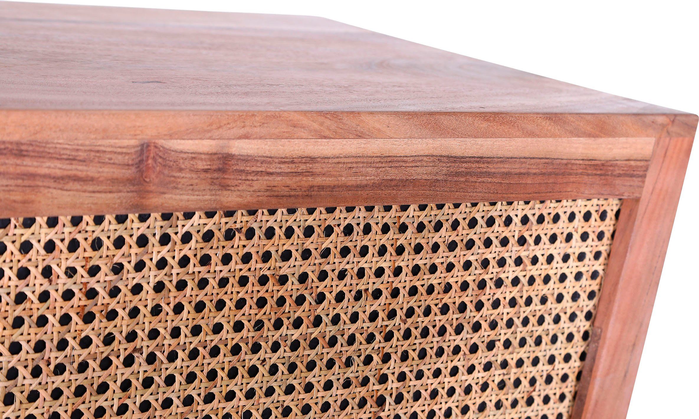 Gutmann Factory Barschrank Bonnie, Bartisch mit Wiener Geflecht, 120cm breit Aus Akazienholz natur, smoked und lackiert
