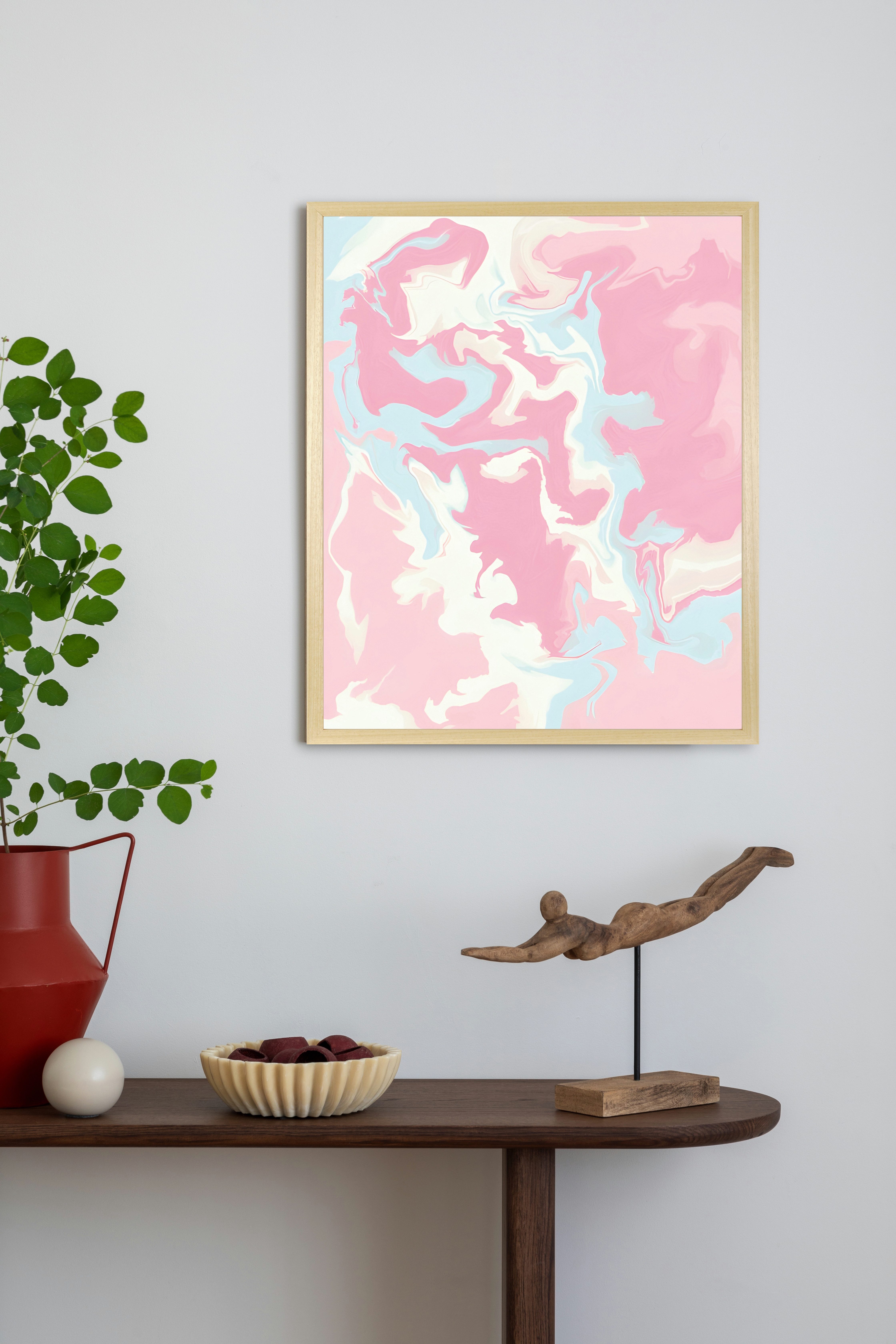 queence Bild mit Rahmen Wanddeko in Pastell, Abstrakt, Abstrakte, Formen, Gemälde, Kunst (1 St), Kunstdruck in Pastell mit einem Echtholzrahmen