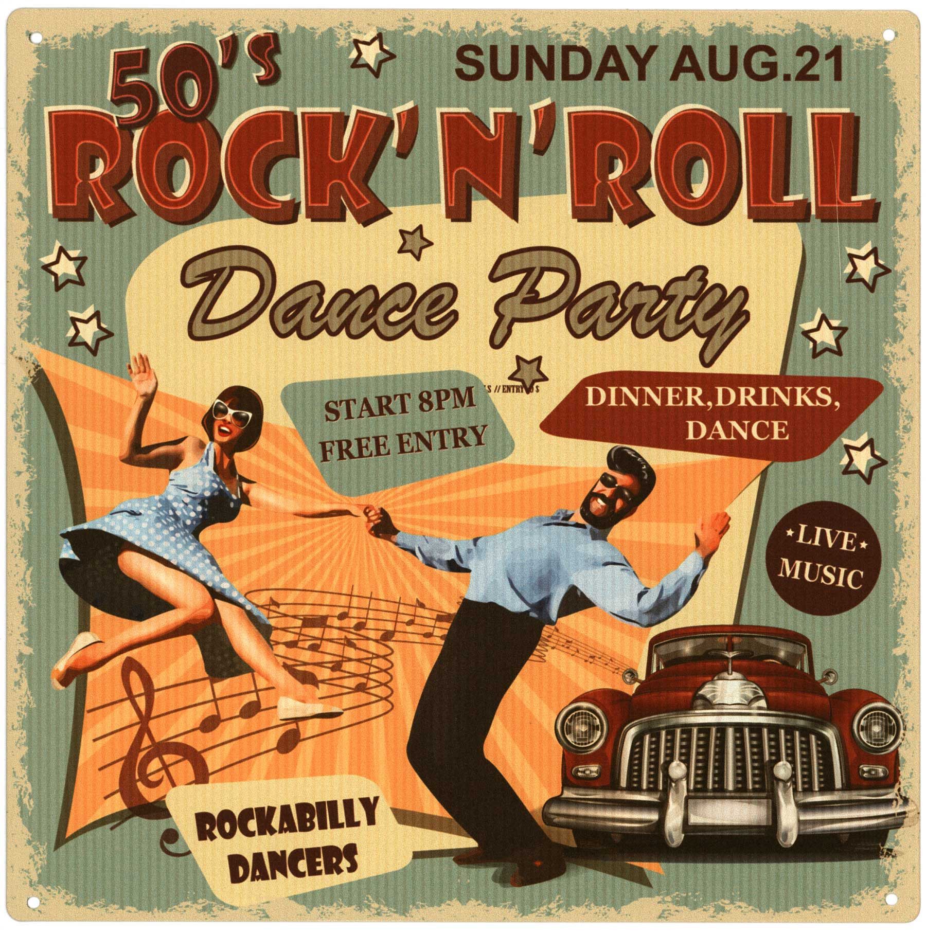 Moritz Metallschild Blechschild Rock'n'roll Dance Party Rockabilly 30 x 30, (Einzeln), Vintage Retro Deko Schild Metallschild Wandbild Schild