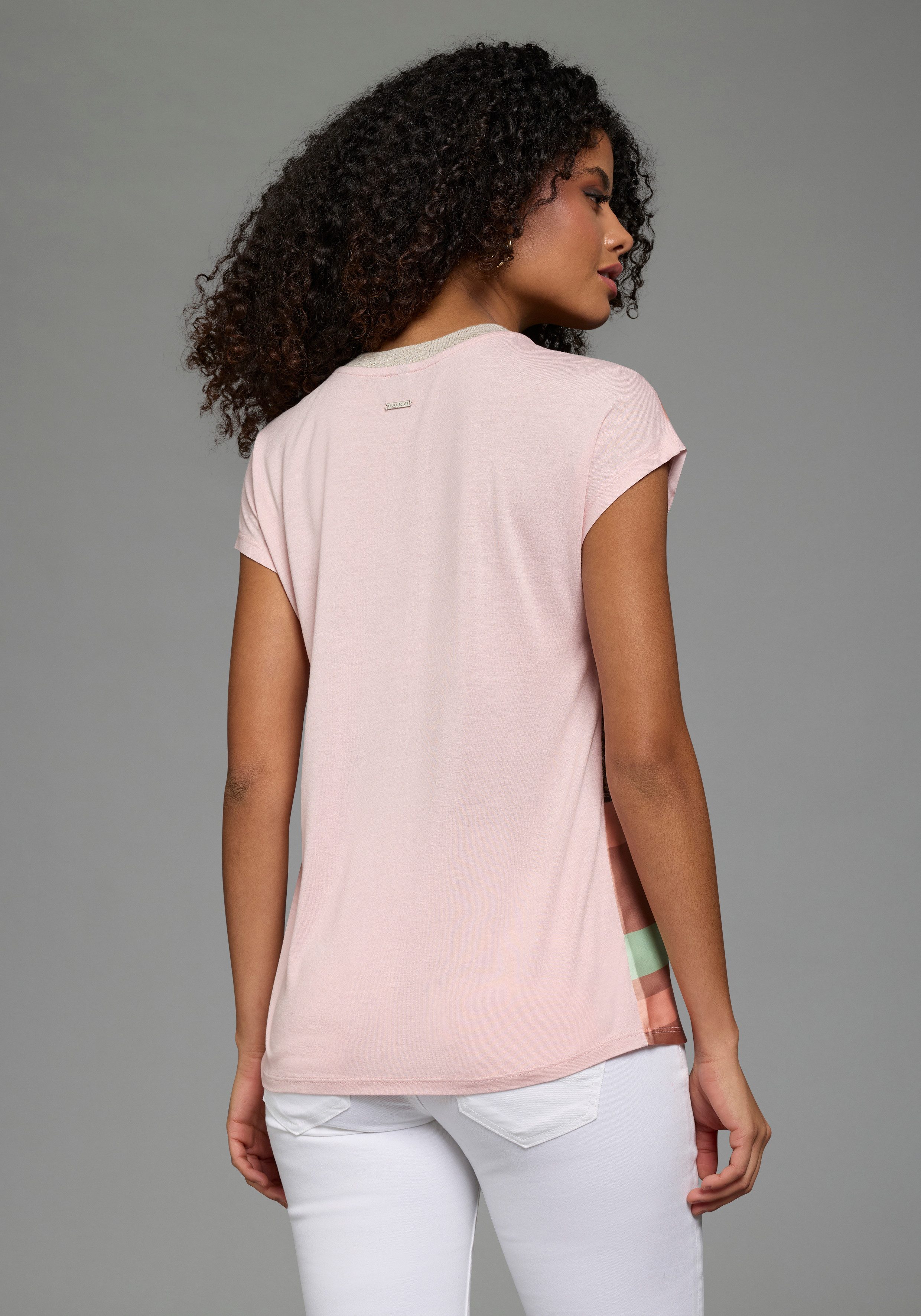 Laura Scott Shirtbluse Kurzarm, U-Boot-Ausschnitt, Materialmix aus Satin un günstig online kaufen