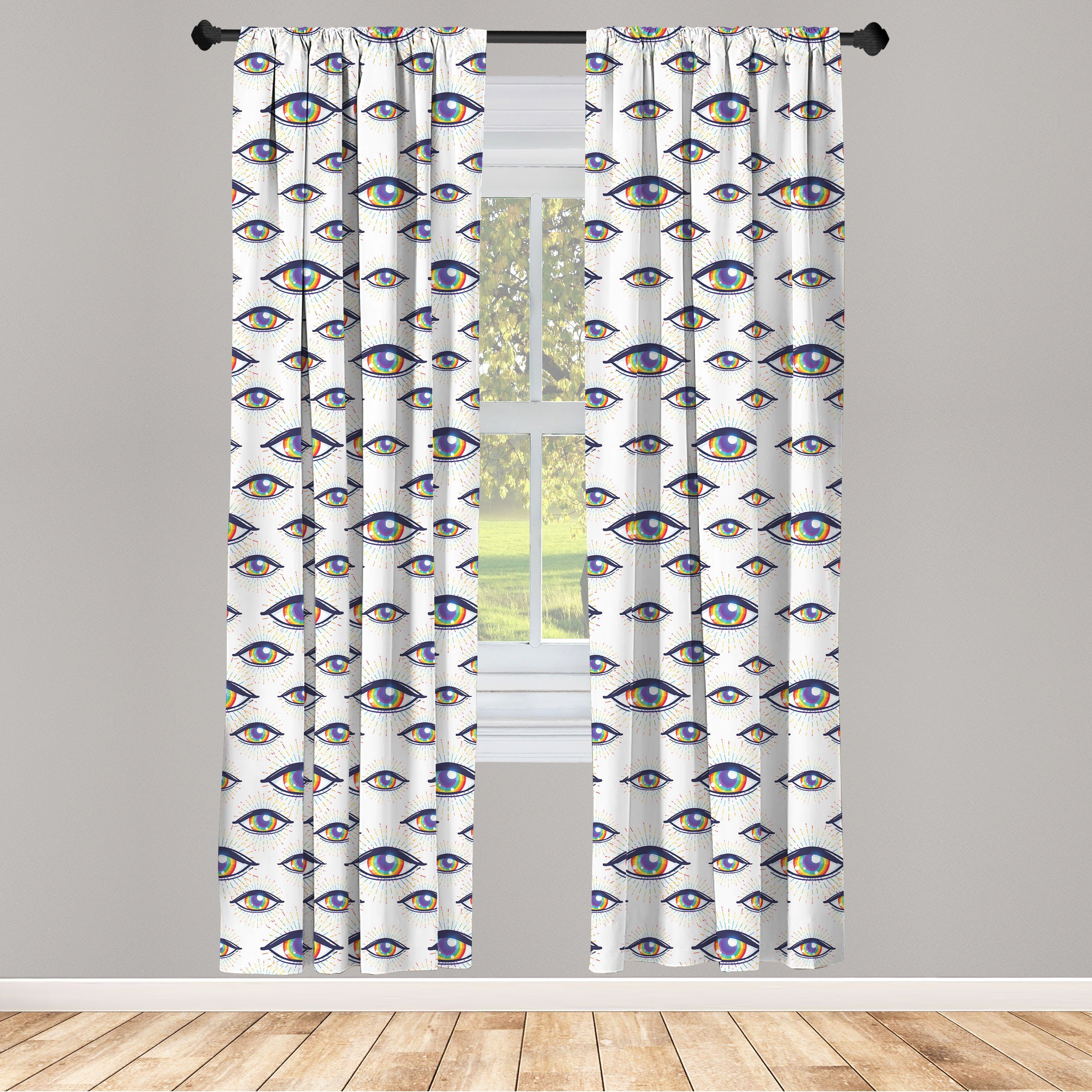 Gardine Vorhang für Wohnzimmer Schlafzimmer Dekor, Abakuhaus, Microfaser, Abstrakte Kunst Regenbogen-Frau Augen