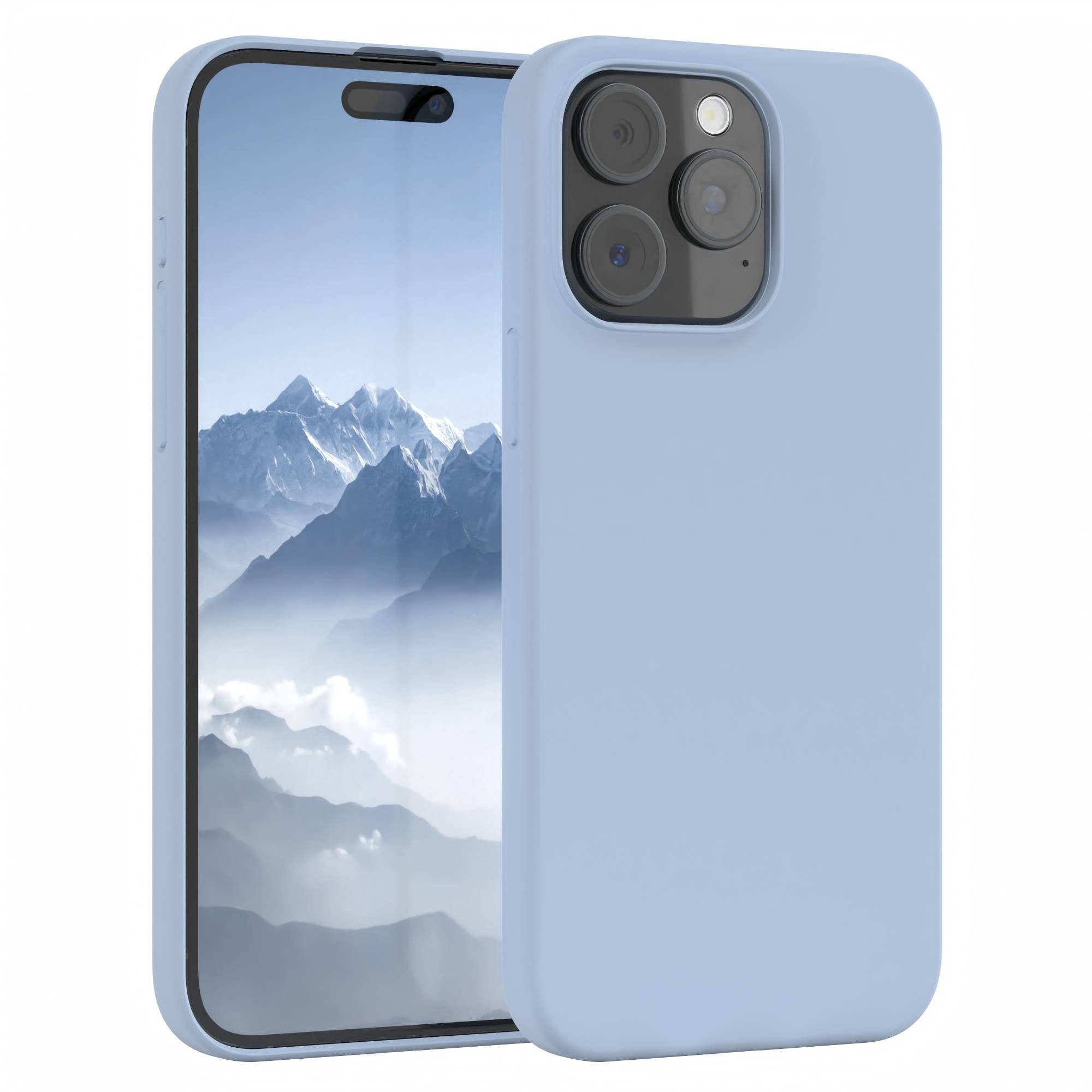 EAZY CASE Handyhülle für Apple iPhone 15 Pro Max Premium Silikon 6,7 Zoll, Slimcover mit Displayschutz Hülle Bumper Case kratzfest Etui Hellblau
