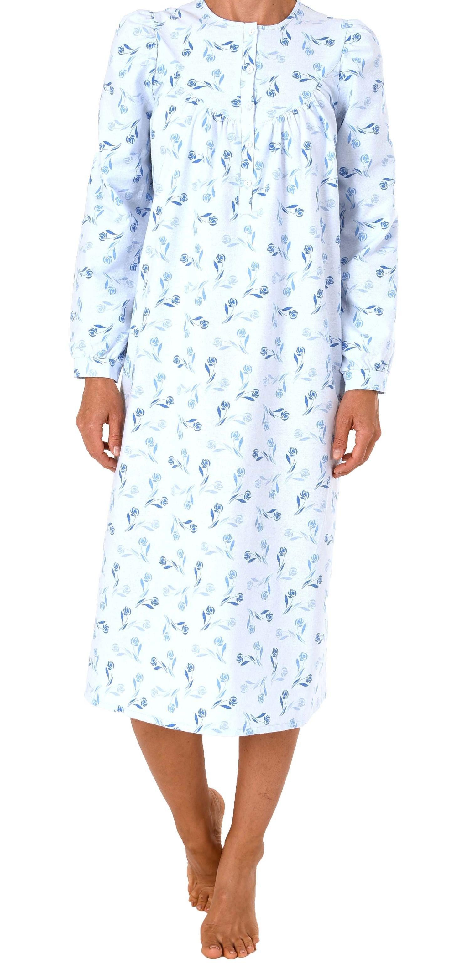 Normann Nachthemd Damen Finette Nachthemd fraulich mit Knopfleiste am Hals