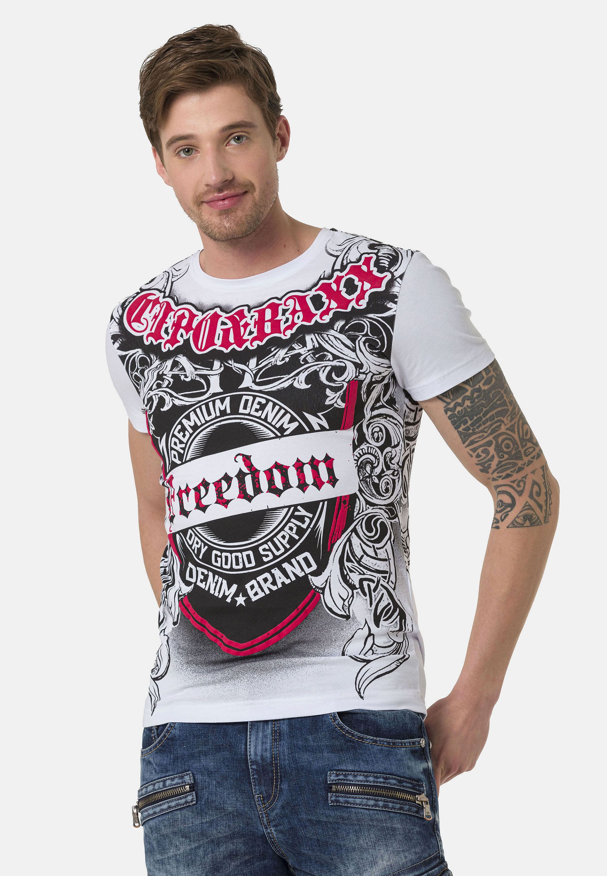 Cipo & Baxx T-Shirt T-Shirt große Tribal- und Markenprints setzen rockige Akzente