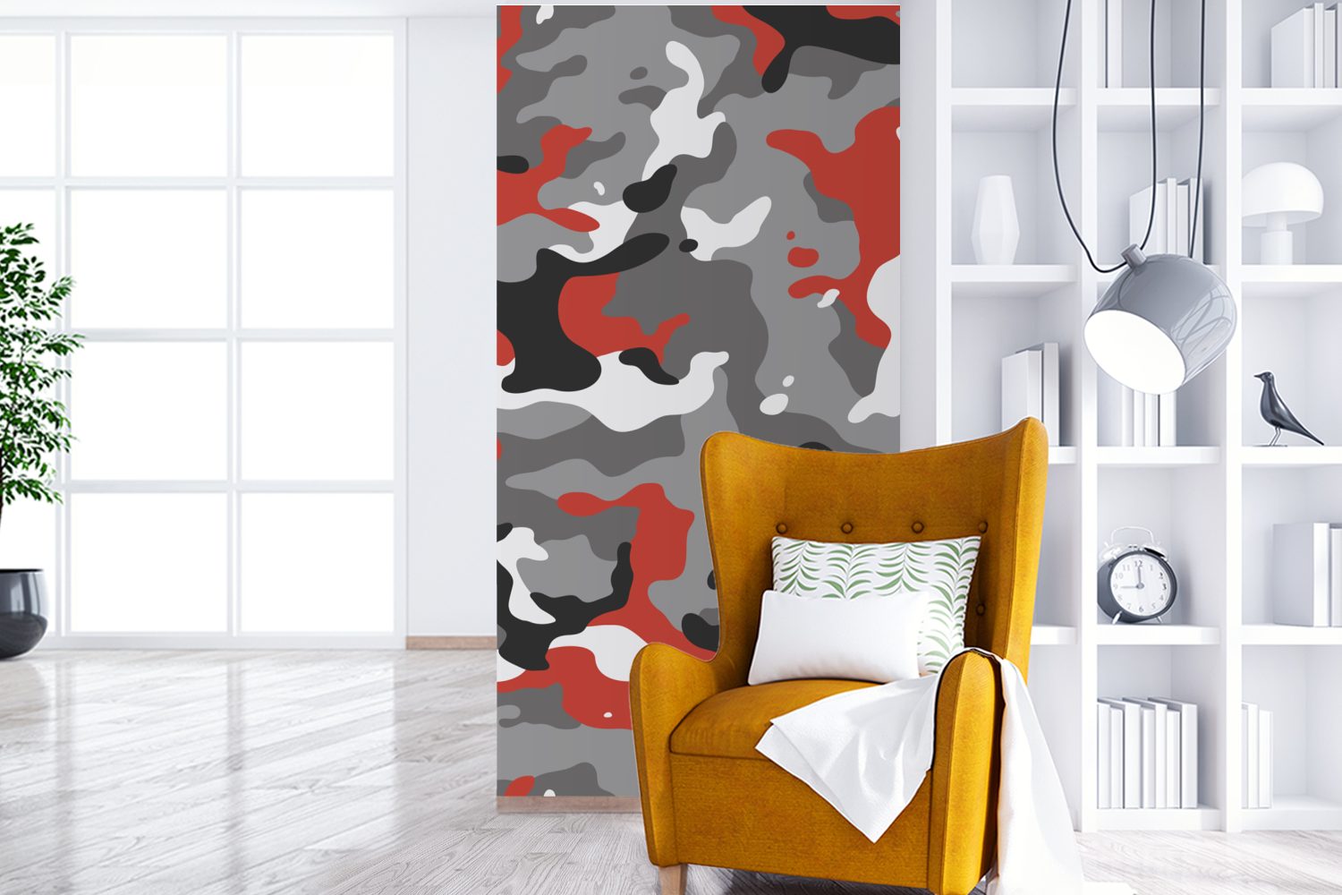 Fototapete Fototapete Schlafzimmer für mit Camouflage-Muster MuchoWow St), (2 Vliestapete Akzenten, Wohnzimmer Matt, Küche, bedruckt, roten