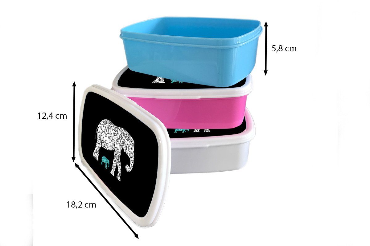 rosa Lunchbox (2-tlg), Brotdose Blumen Snackbox, Kinder, Mädchen, Kunststoff Kunststoff, - für Elefant Pflanzen, Erwachsene, - MuchoWow Brotbox