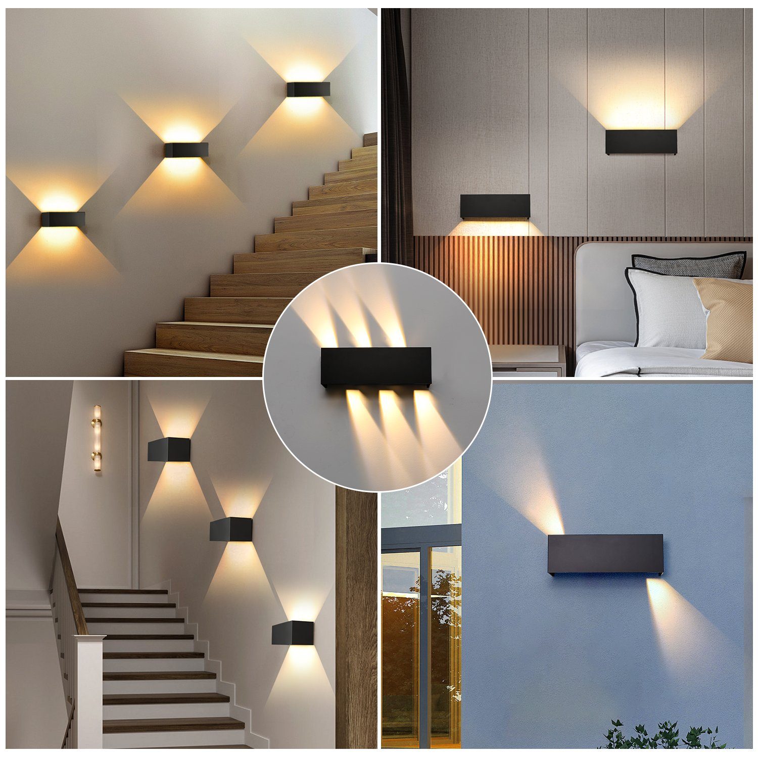 LETGOSPT Wandleuchte Wandleuchte Quader 21W Hotel, IP65 Innen/Außen,Auf LED Wandlampe 21W für Schlafzimmer Strahl LED Einstellbarer, integriert, ab und 1 LED Terrasse Warmweiß, Stück Wohnzimmer, Wasserdichte, fest