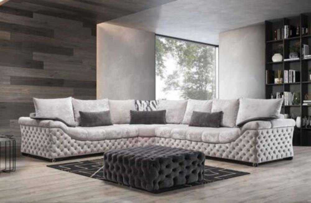 JVmoebel Ecksofa Ecksofa Beige Design Couch Holz mit Textil Wohnzimmer L Form, Made in Italy