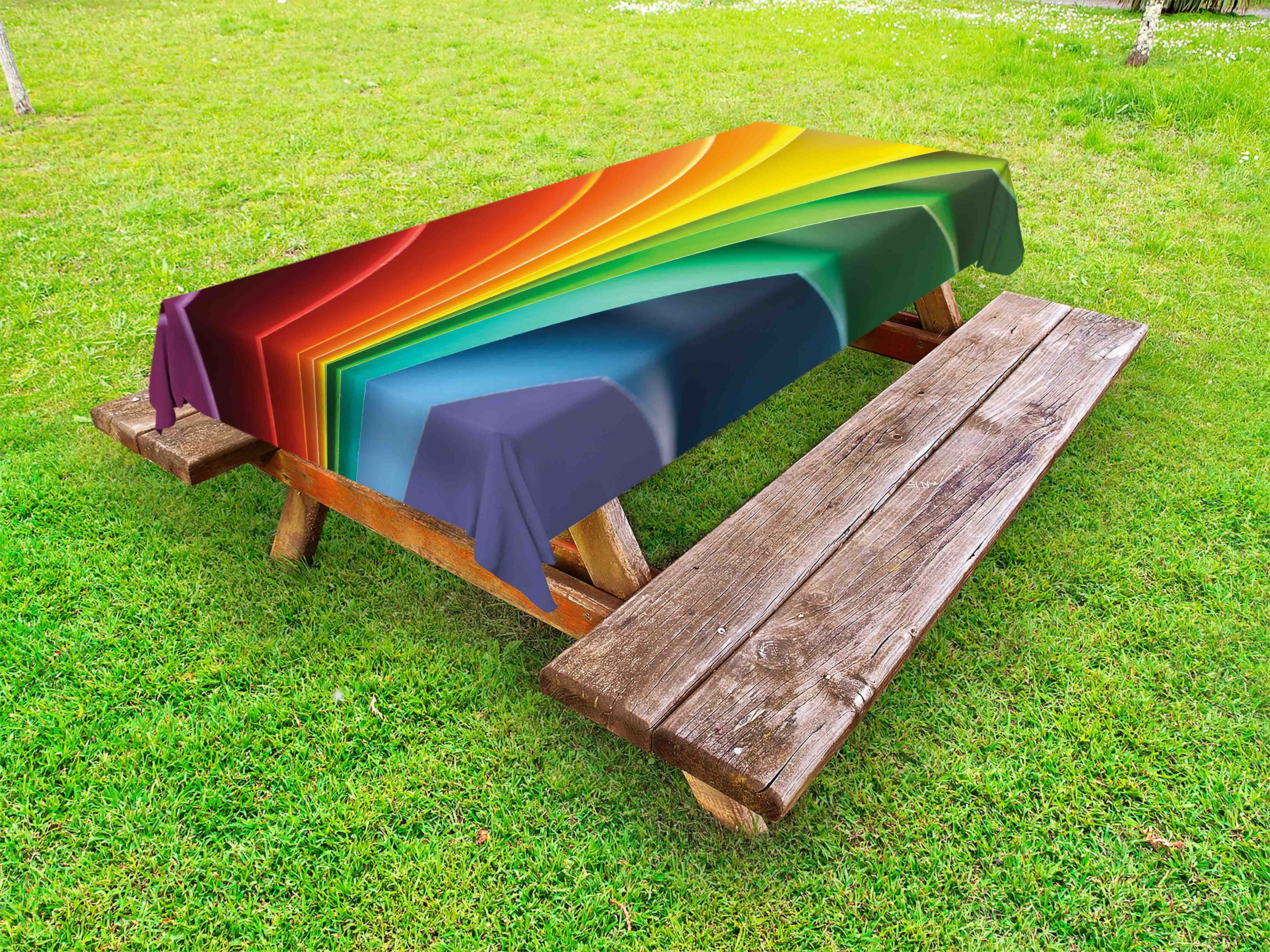 Tischdecke Picknick-Tischdecke, Geschwungene dekorative Regenbogen-Streifen Abakuhaus waschbare Bunt