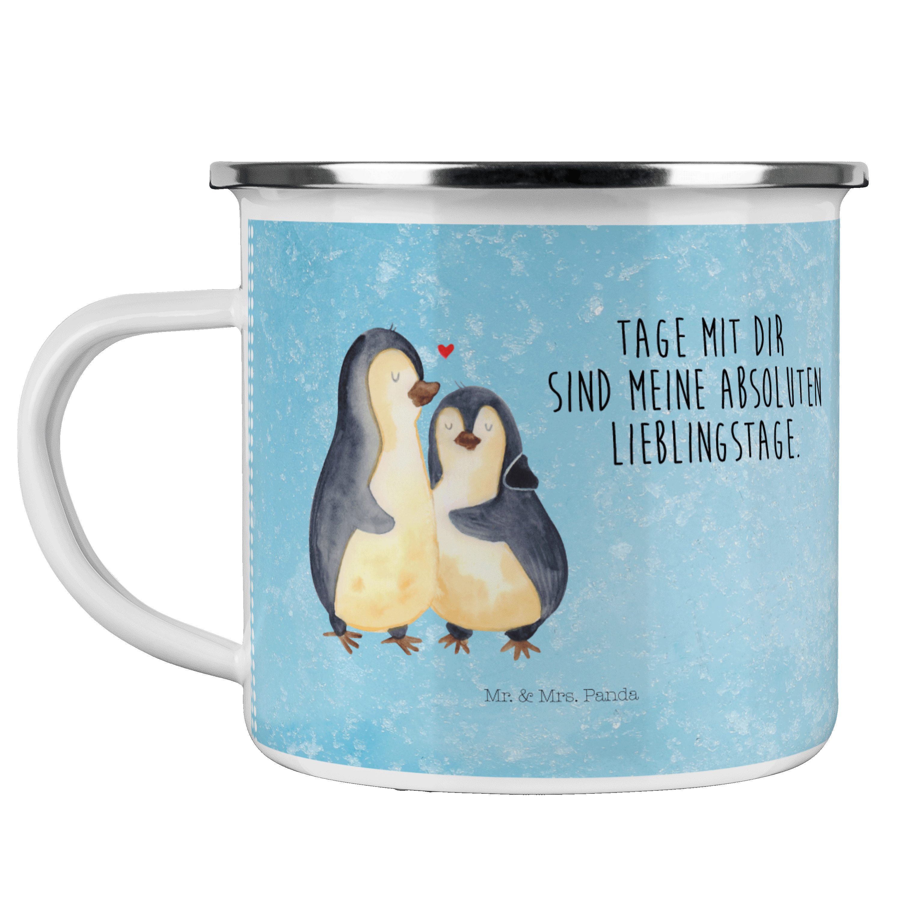 Mr. & Mrs. Panda Becher Pinguin umarmend - Eisblau - Geschenk, Liebe, glücklich, Umarmung ver, Emaille