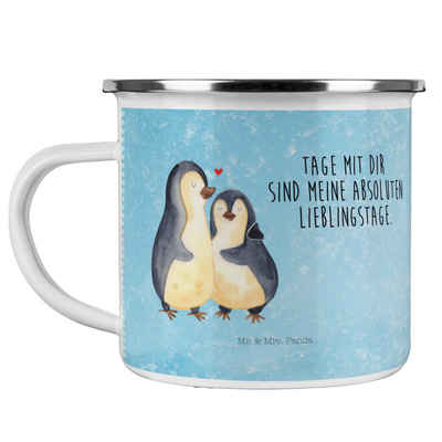 Mr. & Mrs. Panda Becher Pinguin umarmen - Eisblau - Geschenk, Liebe, glücklich, Umarmung verl, Emaille, Hochkratzfest
