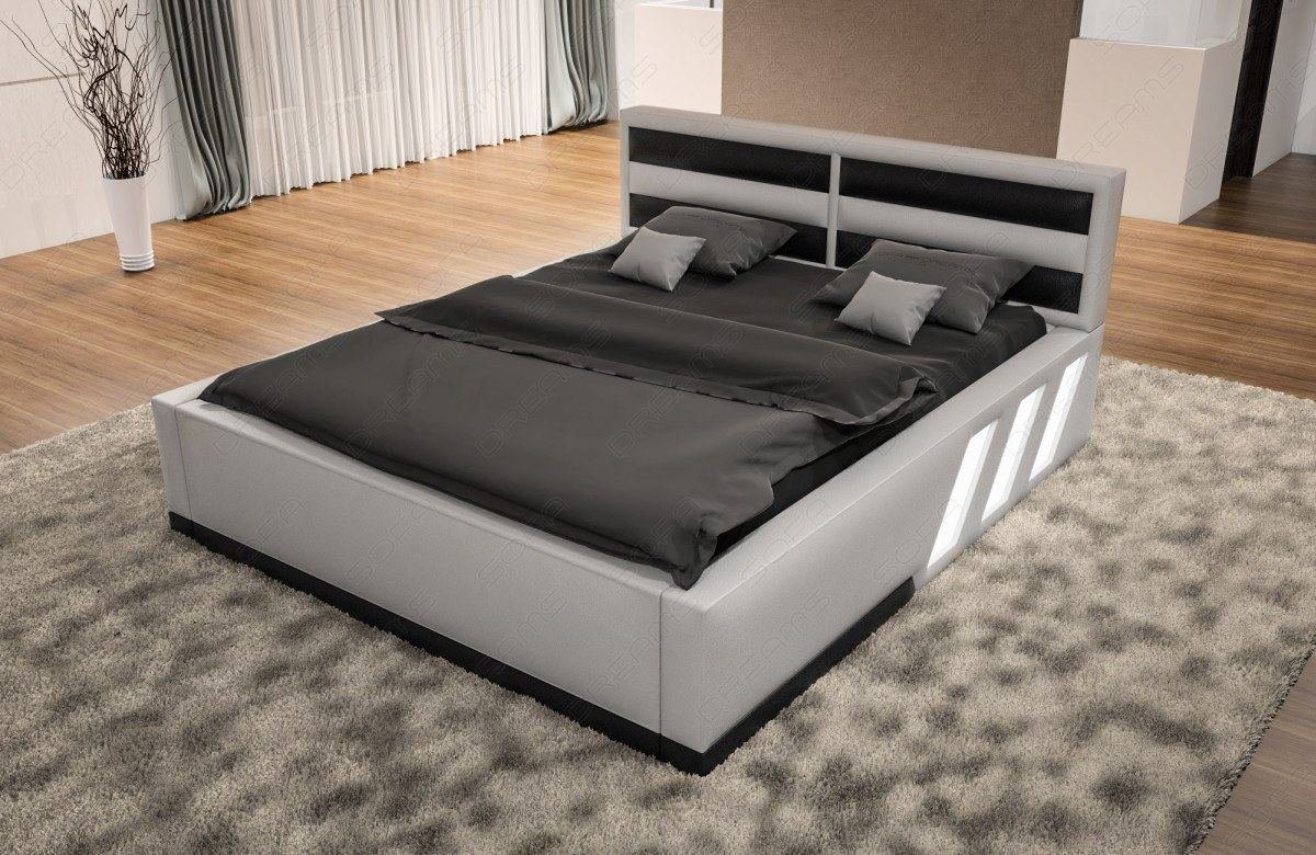 Sofa Dreams Boxspringbett Apollonia Bett LED Beleuchtung Premium Beleuchtung, mit schwarz Komplettbett weiß mit mit mit LED Matratze, Kunstleder Topper, 