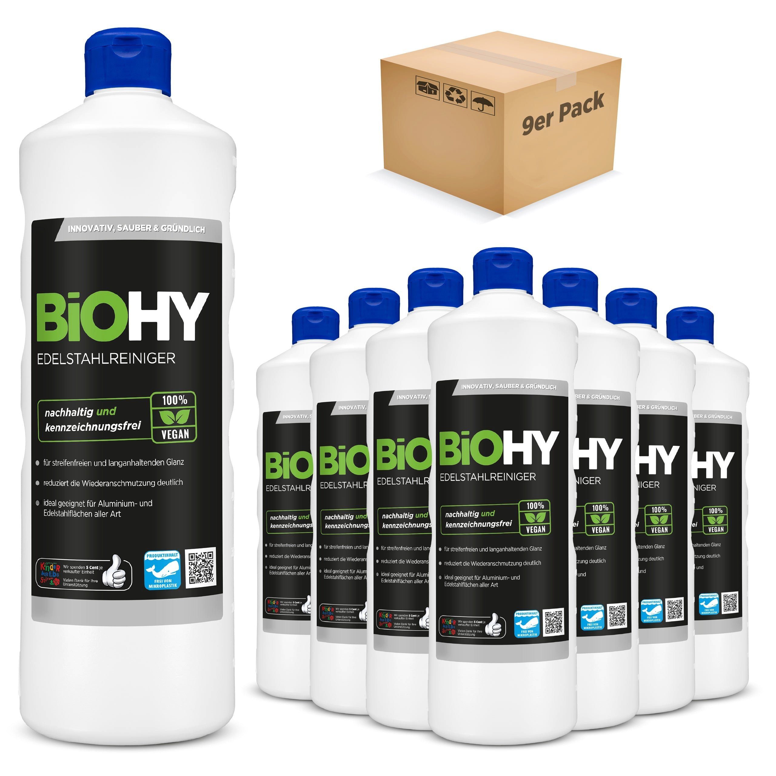 BiOHY Edelstahlreiniger 9er Pack (9 x 1 Liter Flasche) Vollwaschmittel (9-St)