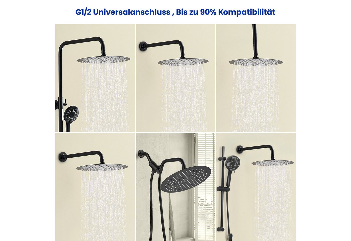Thumbnail - DERW MAX Regenduschkopf 25x25cm Schwarz Regenduschen Edelstahl Kopfdusche, (360°-Drehung, 1-tlg., 0,8 cm dick), Überkopf...