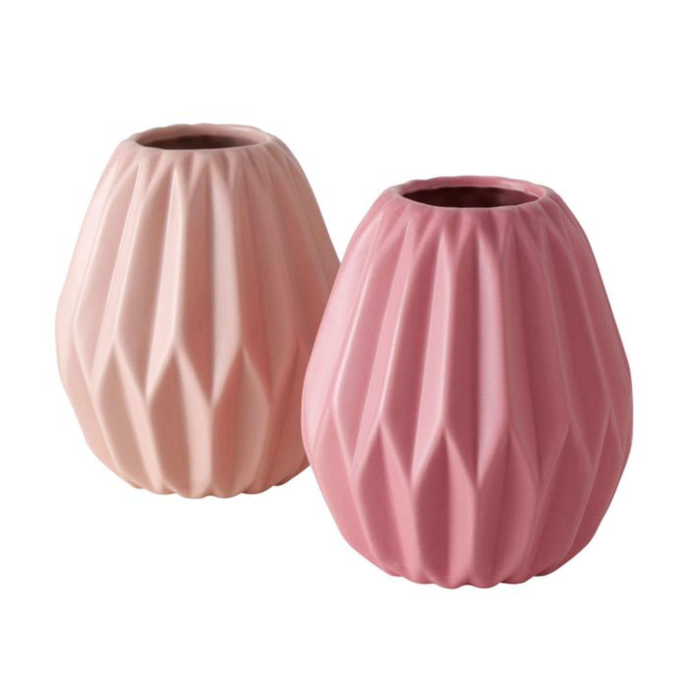 BOLTZE Tischvase Deko Vase 2er Set Gemometrisches Design aus Keramik Matt Rosa
