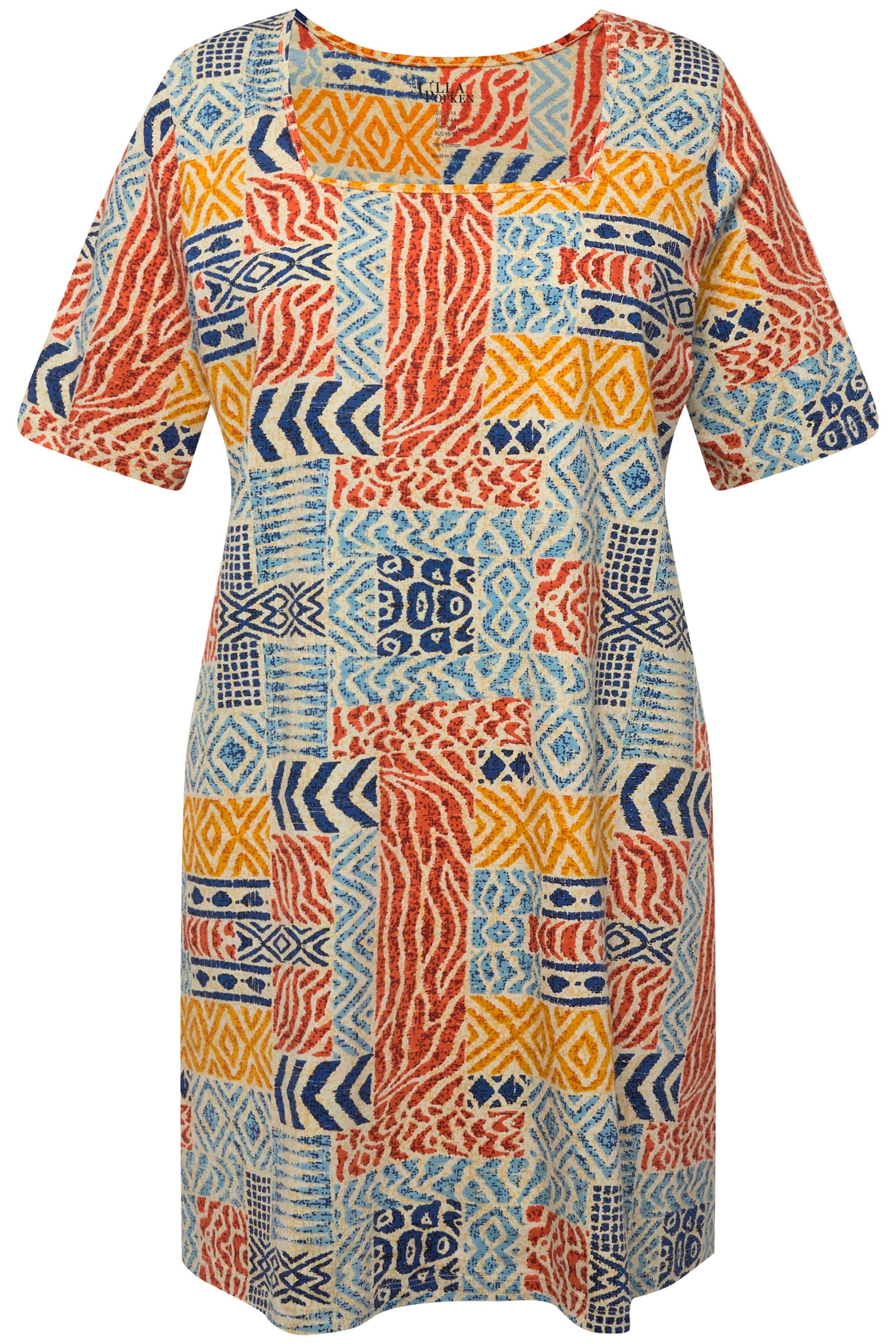 Ulla Popken Longshirt Longshirt Patchdruck A-Linie günstig online kaufen