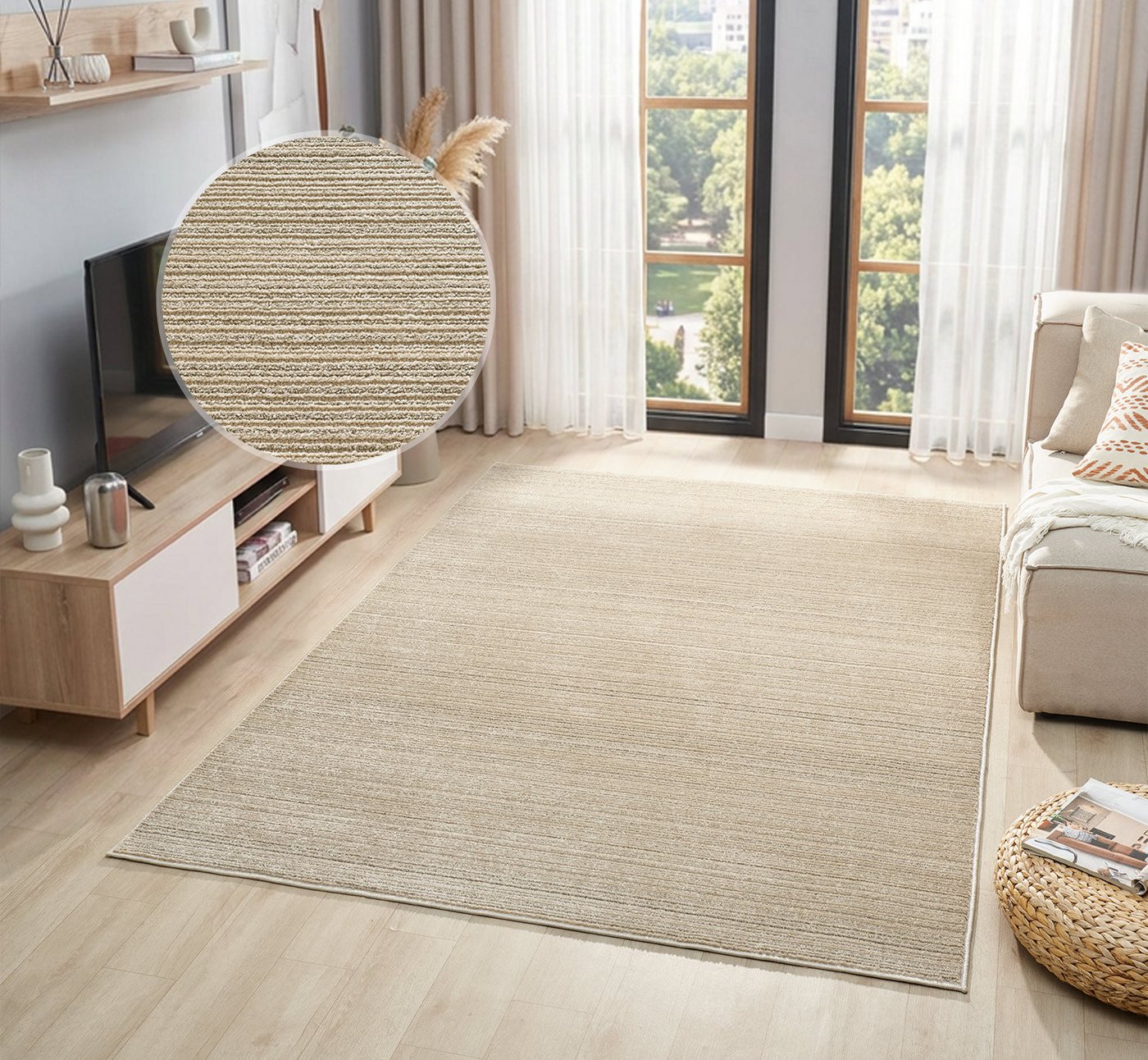 OTTO home Teppich Noolan, Hoch-Tief-Struktur, rechteckig, Höhe: 9 mm, gestreift, Streifen, weich, Wohnzimmer, Schlafzimmer, Esszimmer