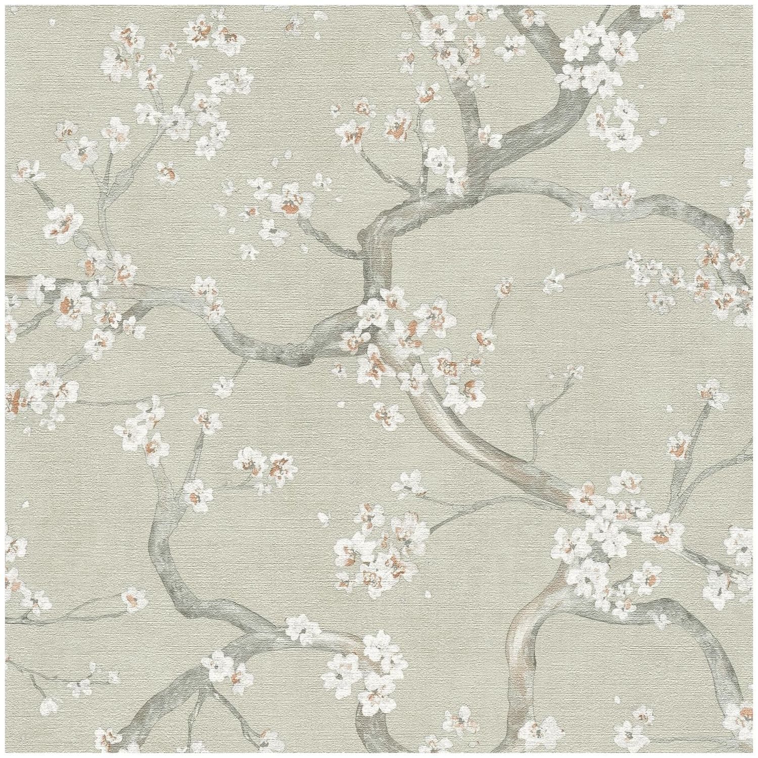 Profhome Vliestapete 781991-GU Blumen Tapete Floral matt grün kiesel-grau beige-braun, strukturiert, (1 Rolle, 5,33 qm), heißgeprägte Vliestapete, pistazie
