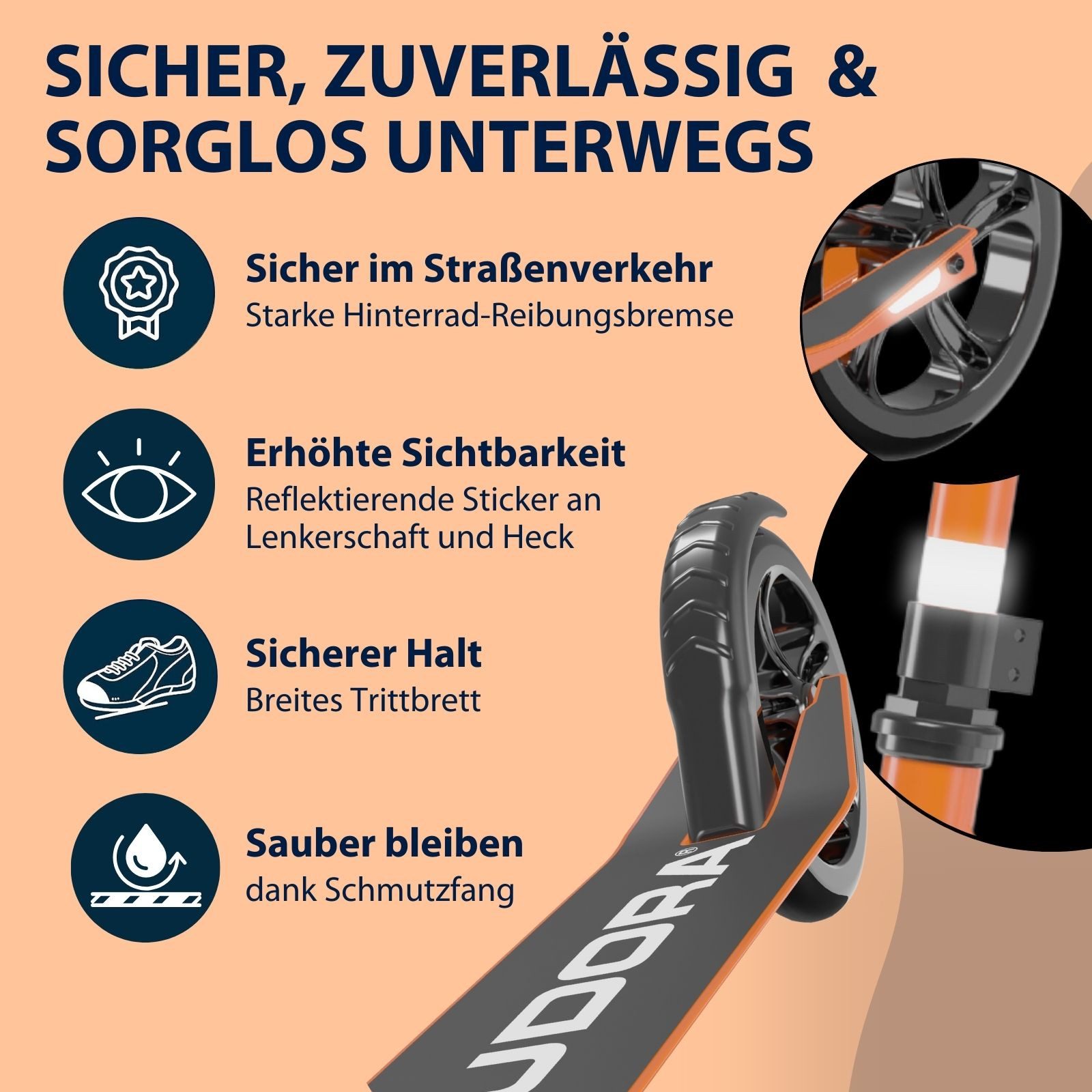 Hudora Cityroller Scooter Start 200 Höhenverstellbarer & zusammenklappbarer Cityroller, Kinder- & Erwachsenenroller für bis zu 100kg mit Ständer