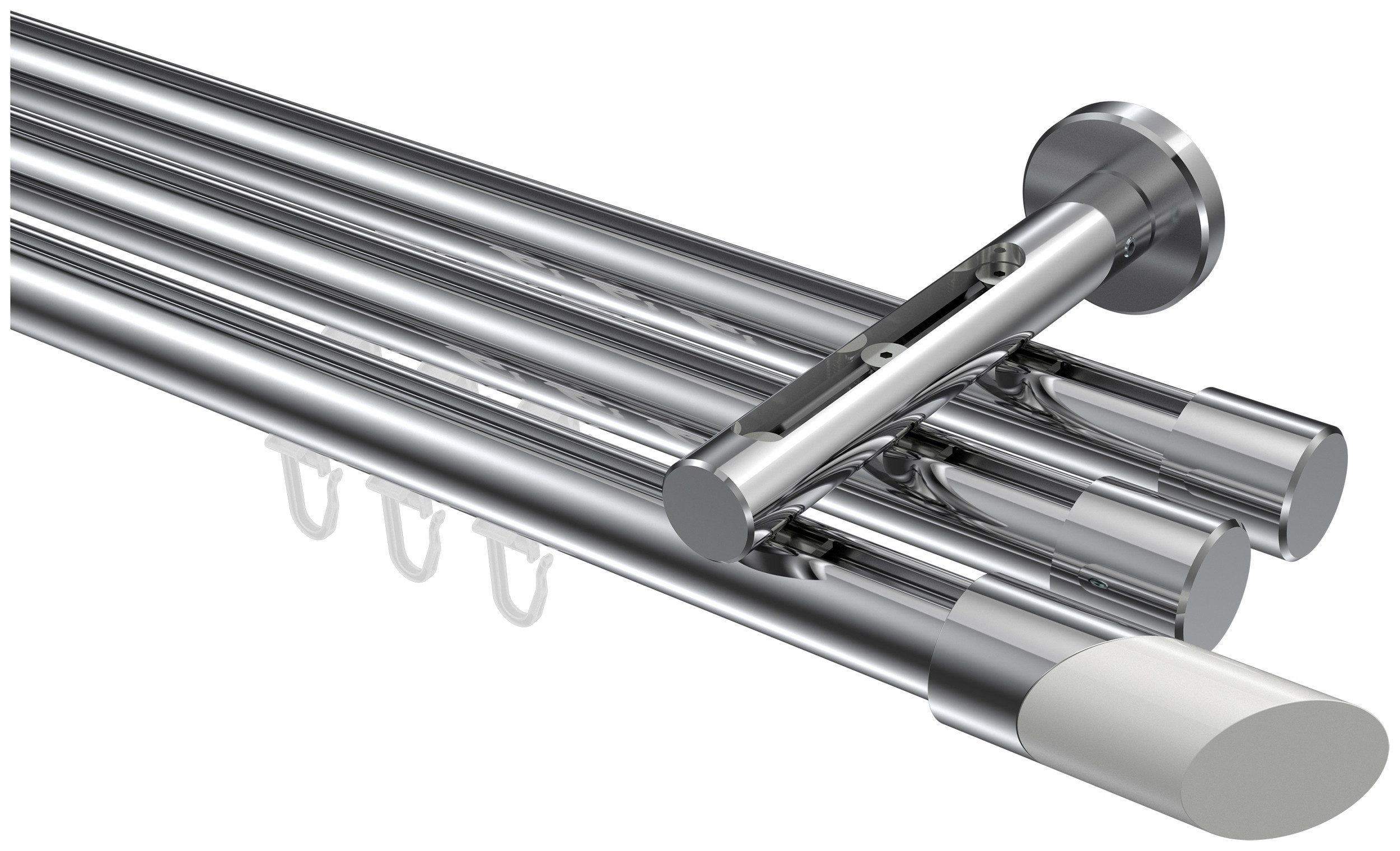 INTERDECO Innenlaufschiene Siteno Verano, Ø 20 mm, 3-läufig, Fixmaß, kürzbar, Wandmontage, Aluminium, Chrom