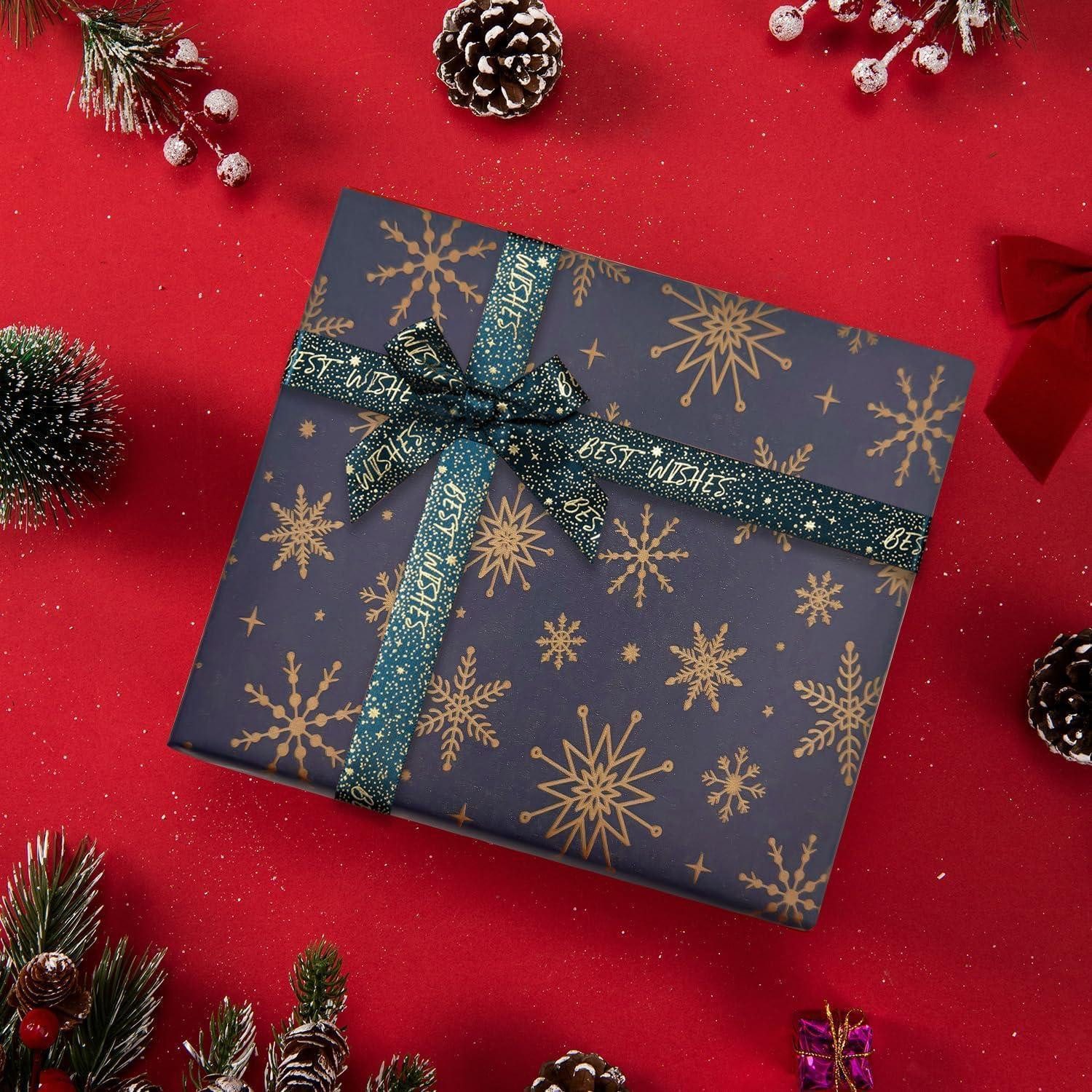 LuxusKollektion Geschenkpapier Blaues Weihnachtsgeschenkpapier mit goldener Schneeflocke, 43 cm x 15