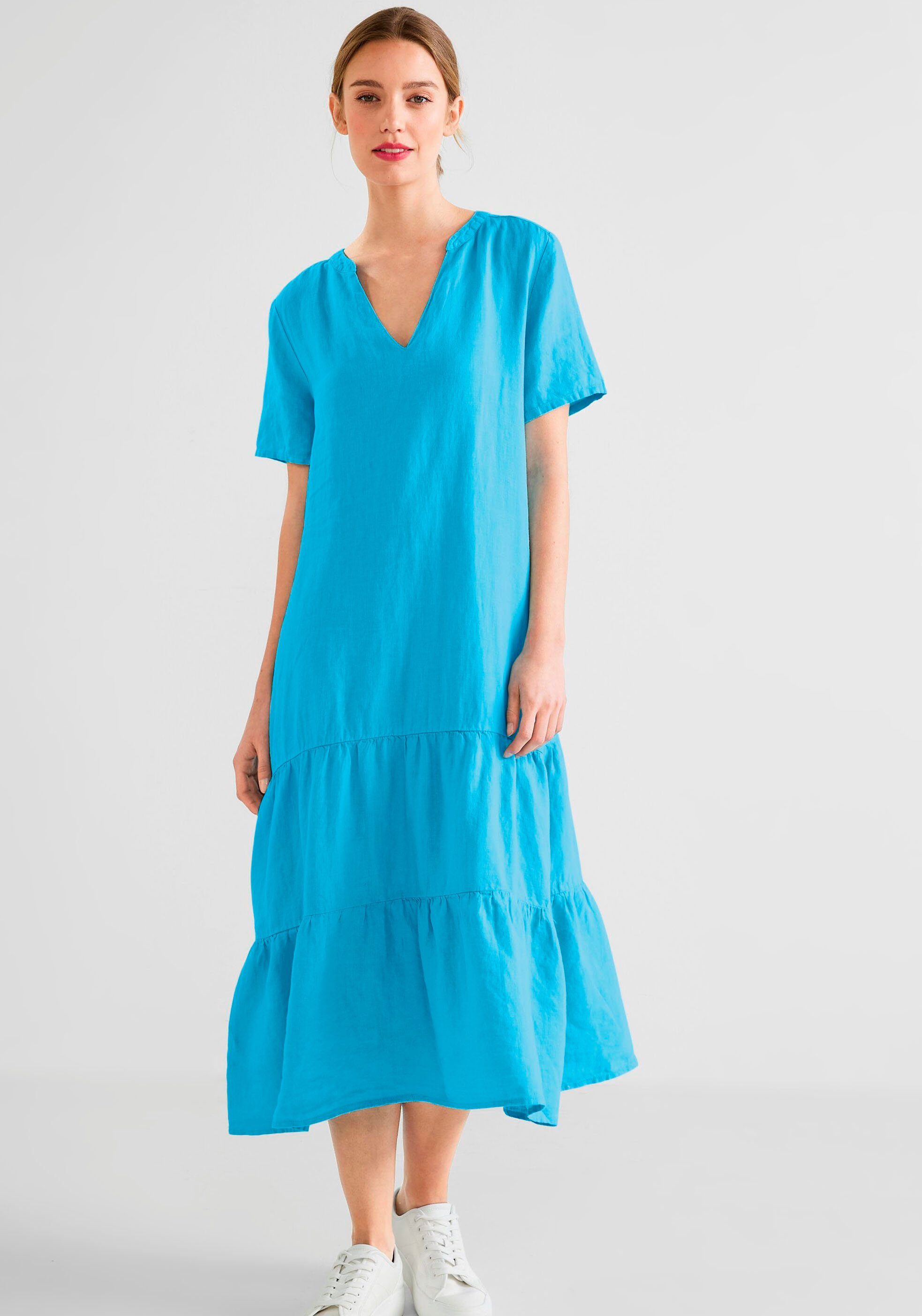 STREET ONE Midikleid mit splash Volants blue