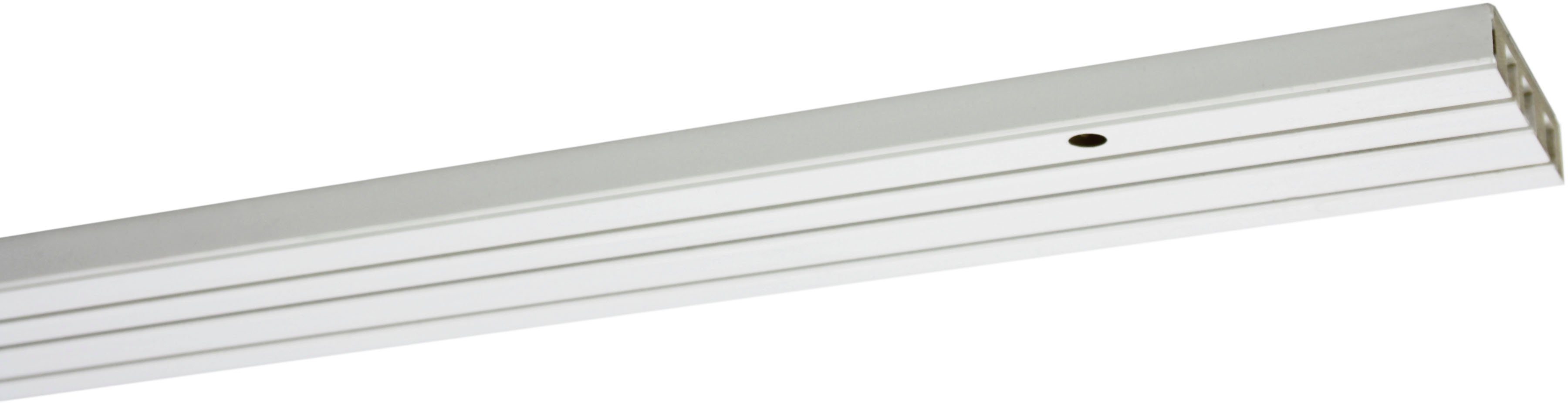 GARDINIA Vorhangschiene GE mit Profil für Blendenbefestigung, 3-läufig, mit Bohren, Holzwerkstoff, mit Bohren, Holz, gebohrt für Deckenmontage