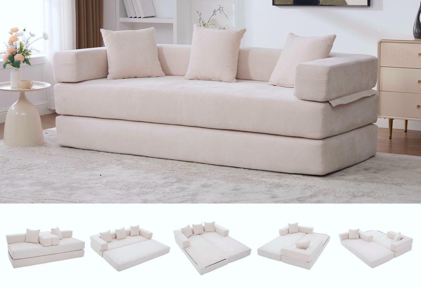 LVHOM Loungesofa 3 Sitzer Sofa mit Schlaffunktion, Formveränderung, mit Sei günstig online kaufen