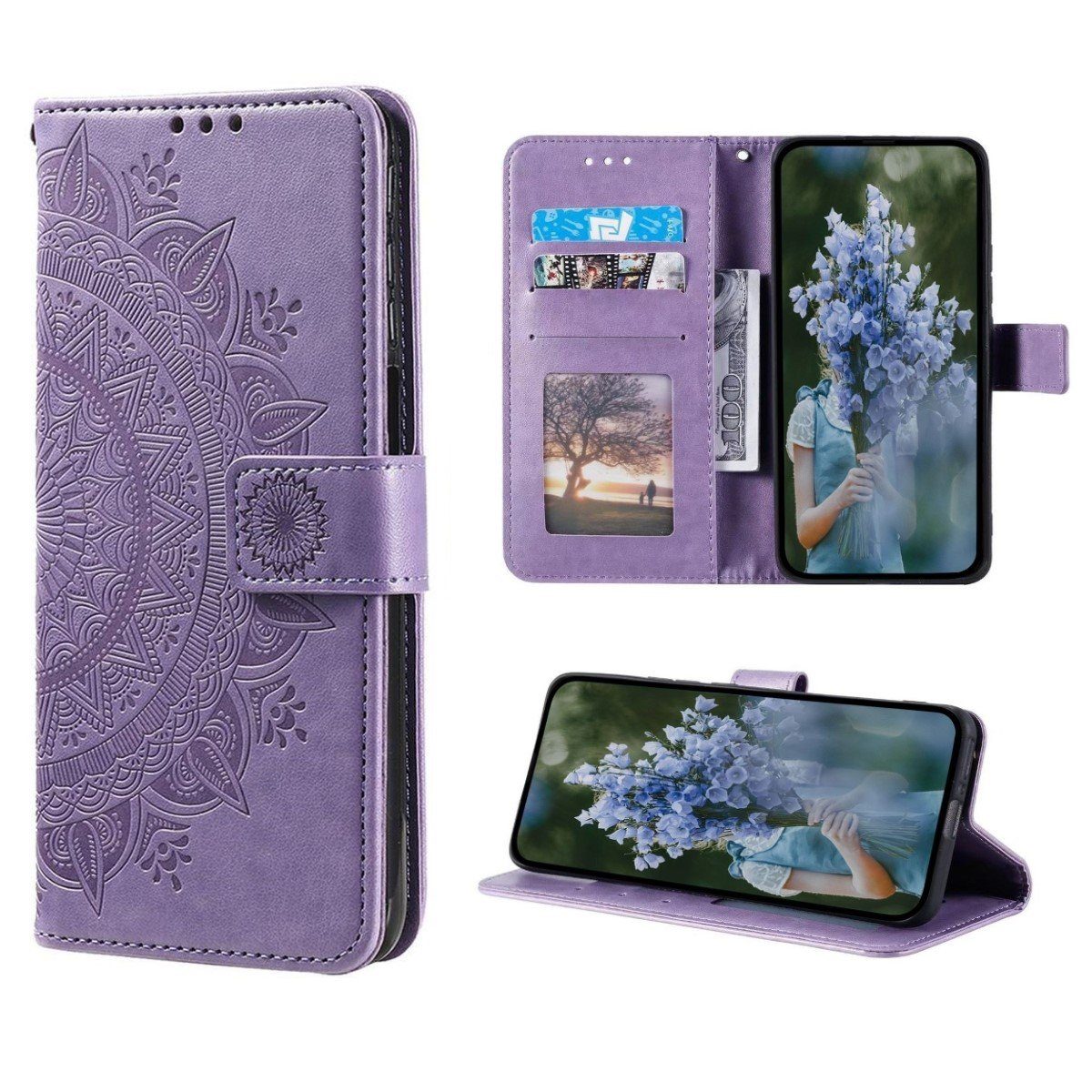 CoverKingz Handyhülle Hülle für Apple iPhone 14 Pro Handy Flip Case Cover Handyhülle Etui 15,54 cm (6,1 Zoll), Klapphülle Schutzhülle mit Kartenfach Schutztasche Motiv Mandala