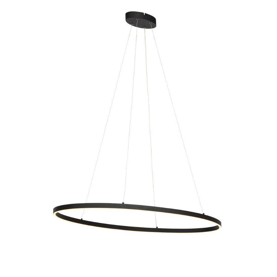 Qazqa Pendelleuchte Ovallo, LED fest integriert, (nicht austauschbare) LED, Schwarz, Design, Stahl, 1-flammig