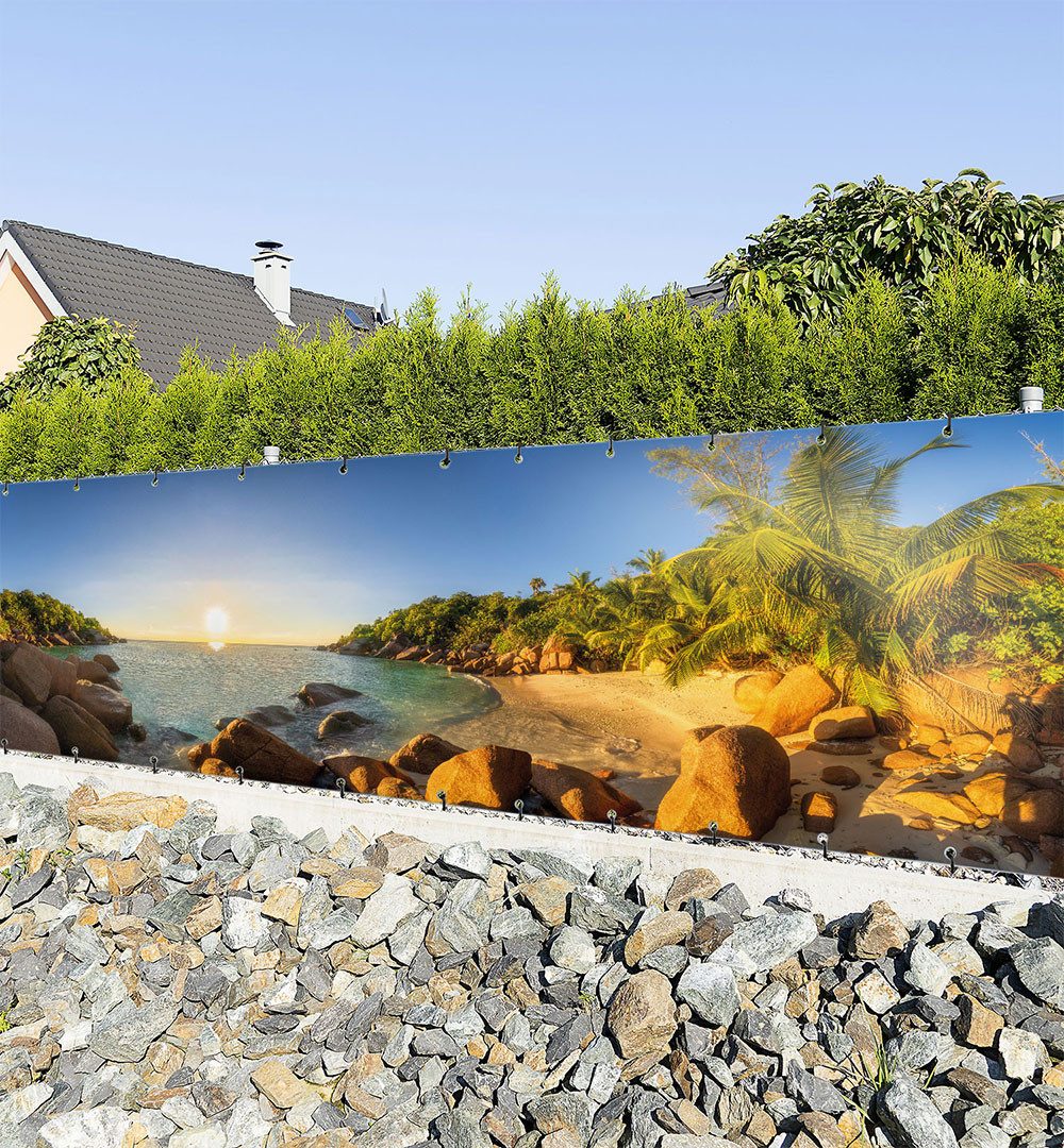 MyMaxxi Sichtschutzzaunmatten Zaunbanner Strand mit Palmen Sichtschutz Garten Zaun, (Strand mit Palmen)