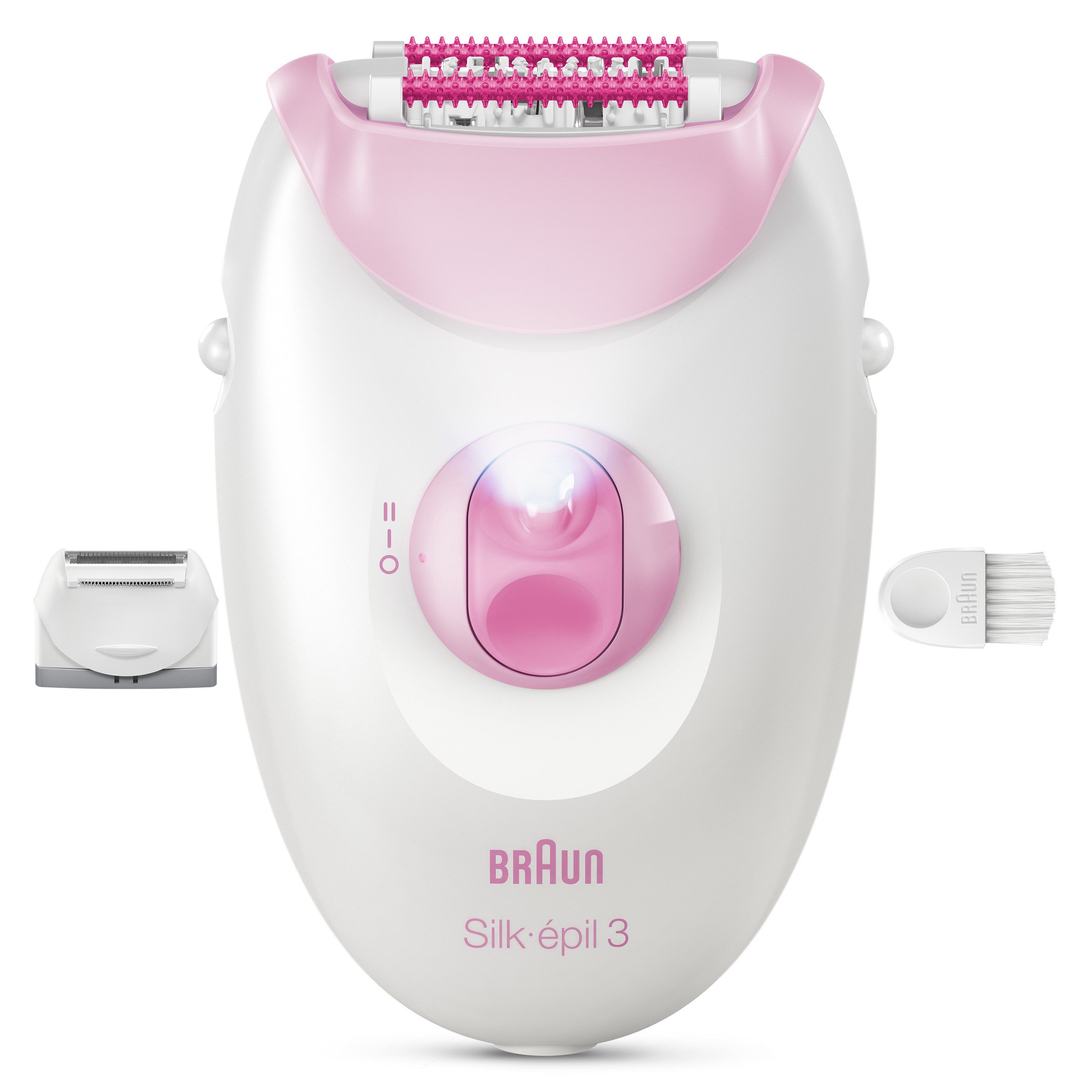 Braun Epilierer Silk-épil 3 SE3-031, kabelgebundener&nbsp;Epilierer, Rasier-&nbsp;&&nbsp;Trimmeraufsatz rosa
