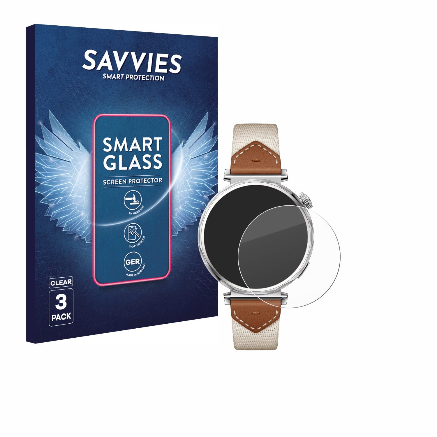 Savvies Displayschutzglas Schutzglas Panzer für Huawei Watch GT 5 (41 mm), 3 Stück, Schutzfolie Display Schutz Glas Folie klar