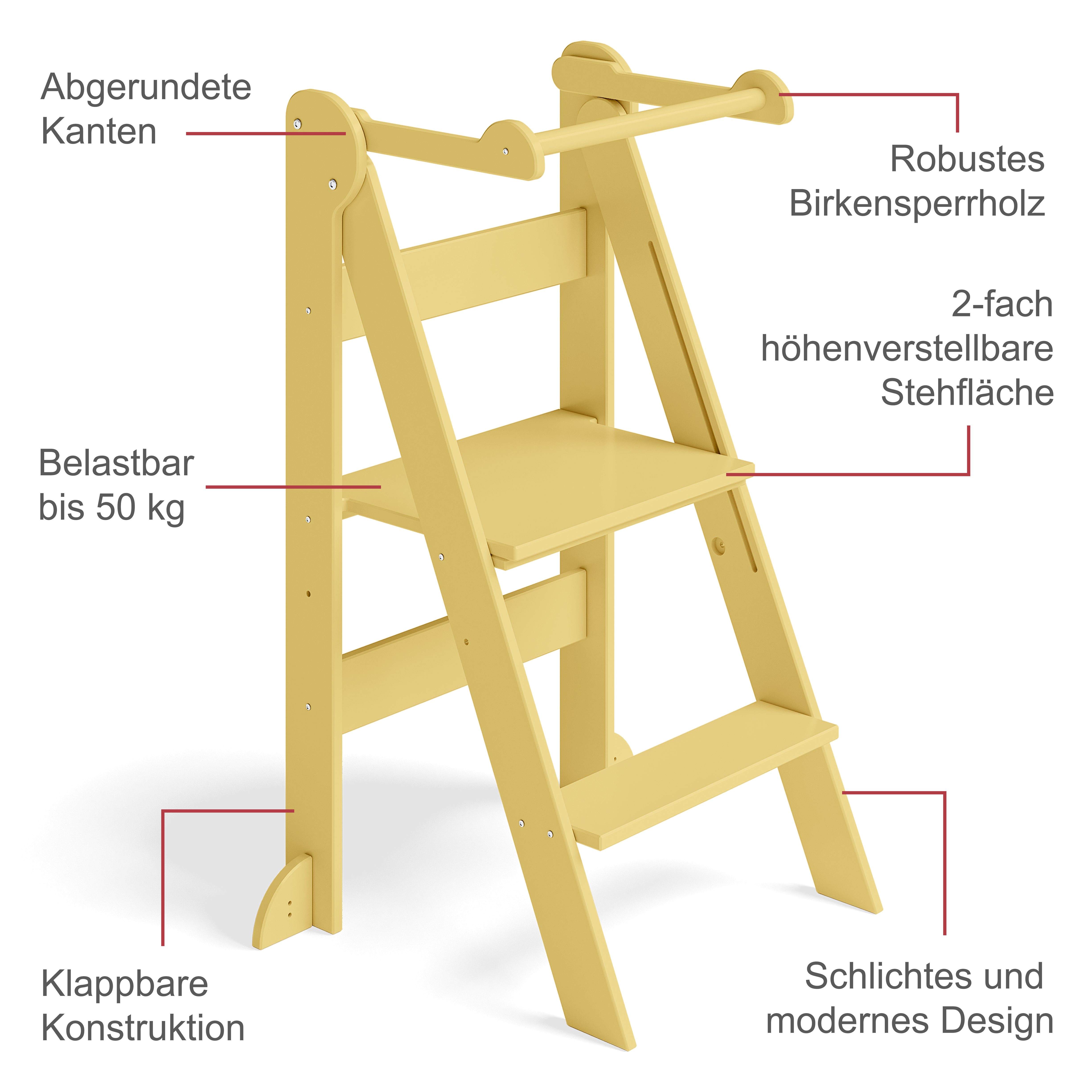 Tay | gelb Stehhilfe (Lernturm), gelb 2-fach zusammenklappbar, höhenverstellbar, gelb Bellabino