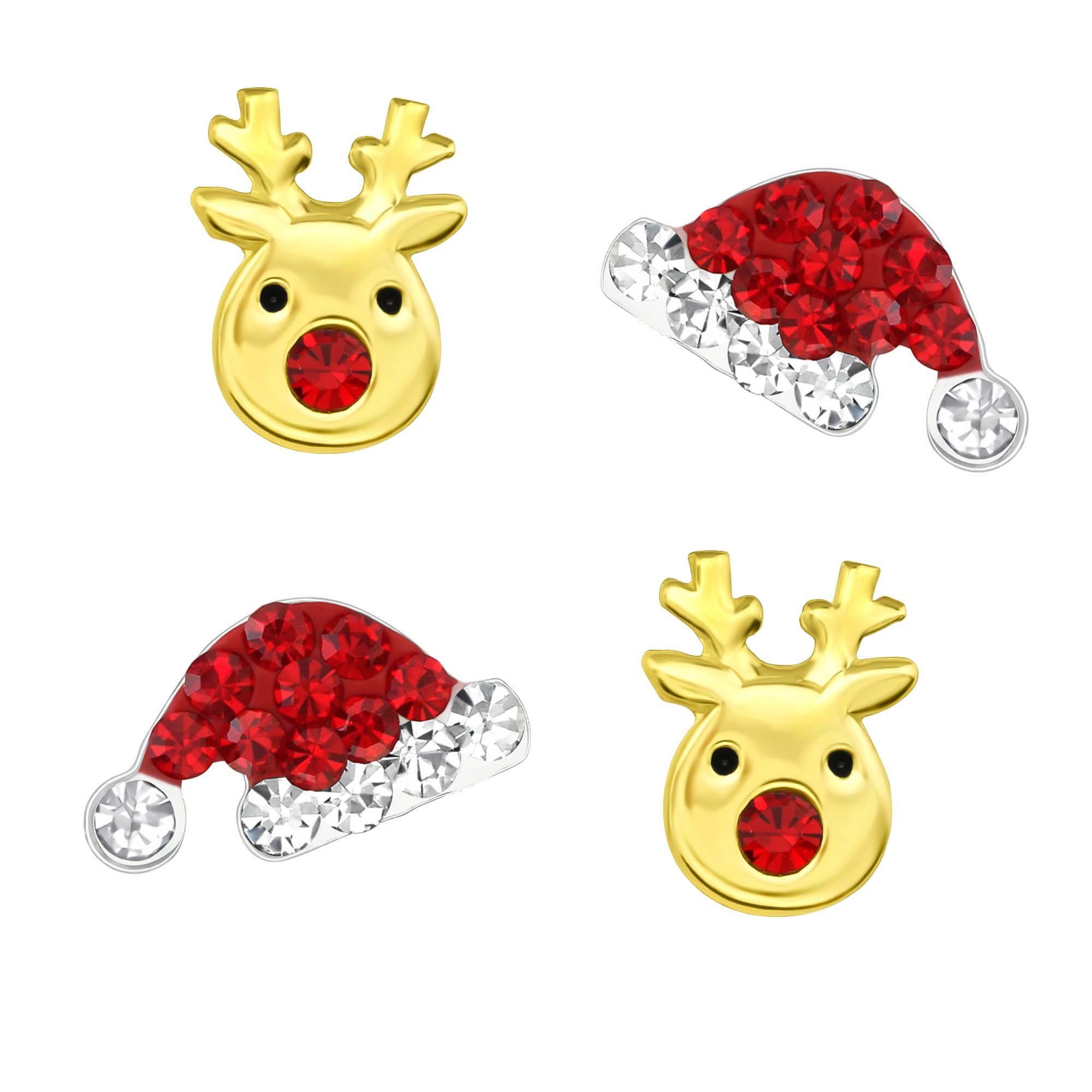 schmuck23 Ohrstecker-Set 2 Paar Ohrringe Nikolaus Weihnachten 925 Silber Kinderohrringe (Set, Set aus 2 Paar Ohrstecker), Kinderschmuck