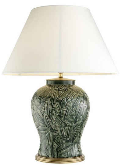 Casa Padrino Tischleuchte Luxus Keramik Tischlampe Grün / Antik Messing - Wohnzimmermöbel