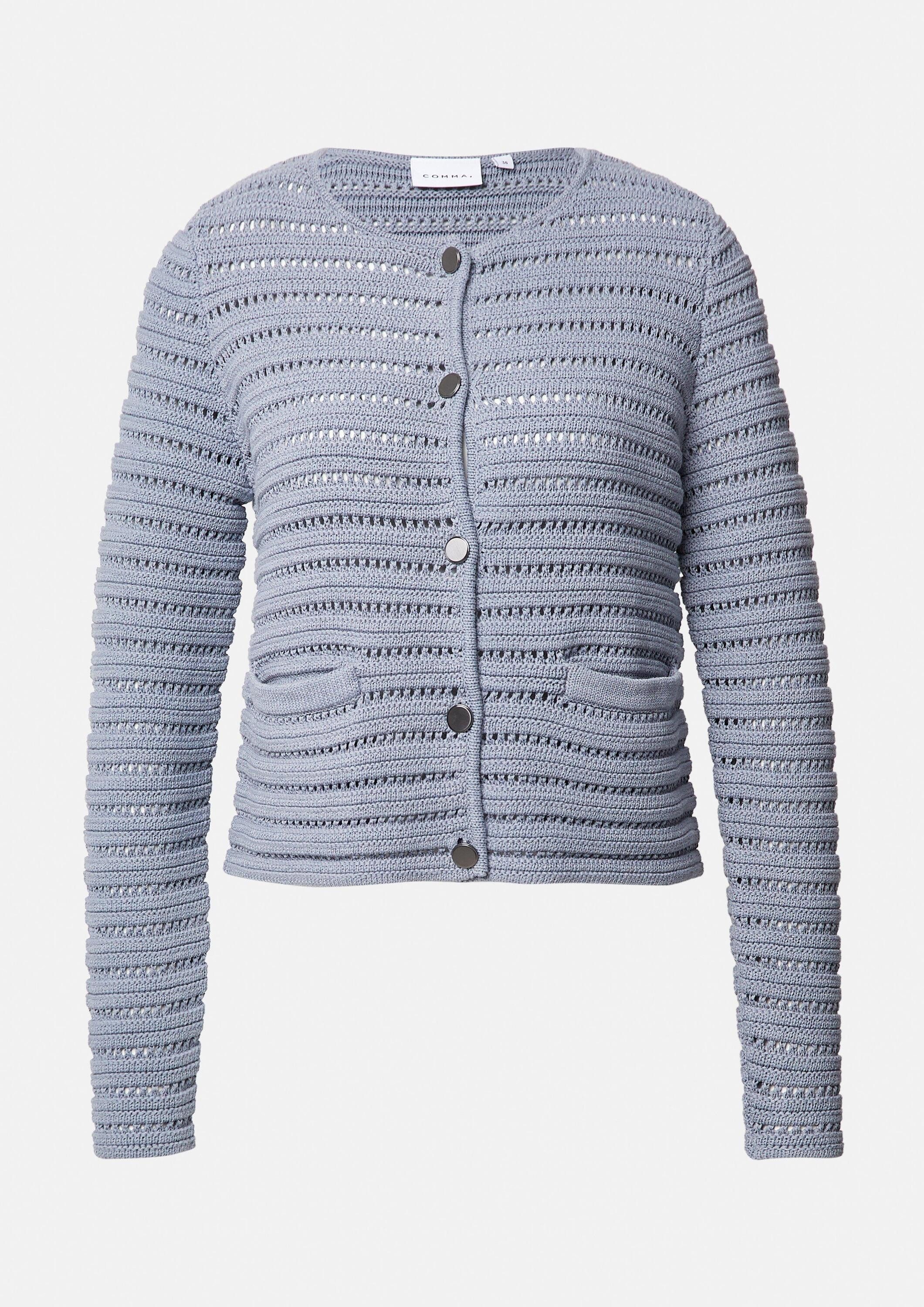 comma Cardigan Strickjacke Kurzer Cardigan mit Strukturmuster und Leistentaschen