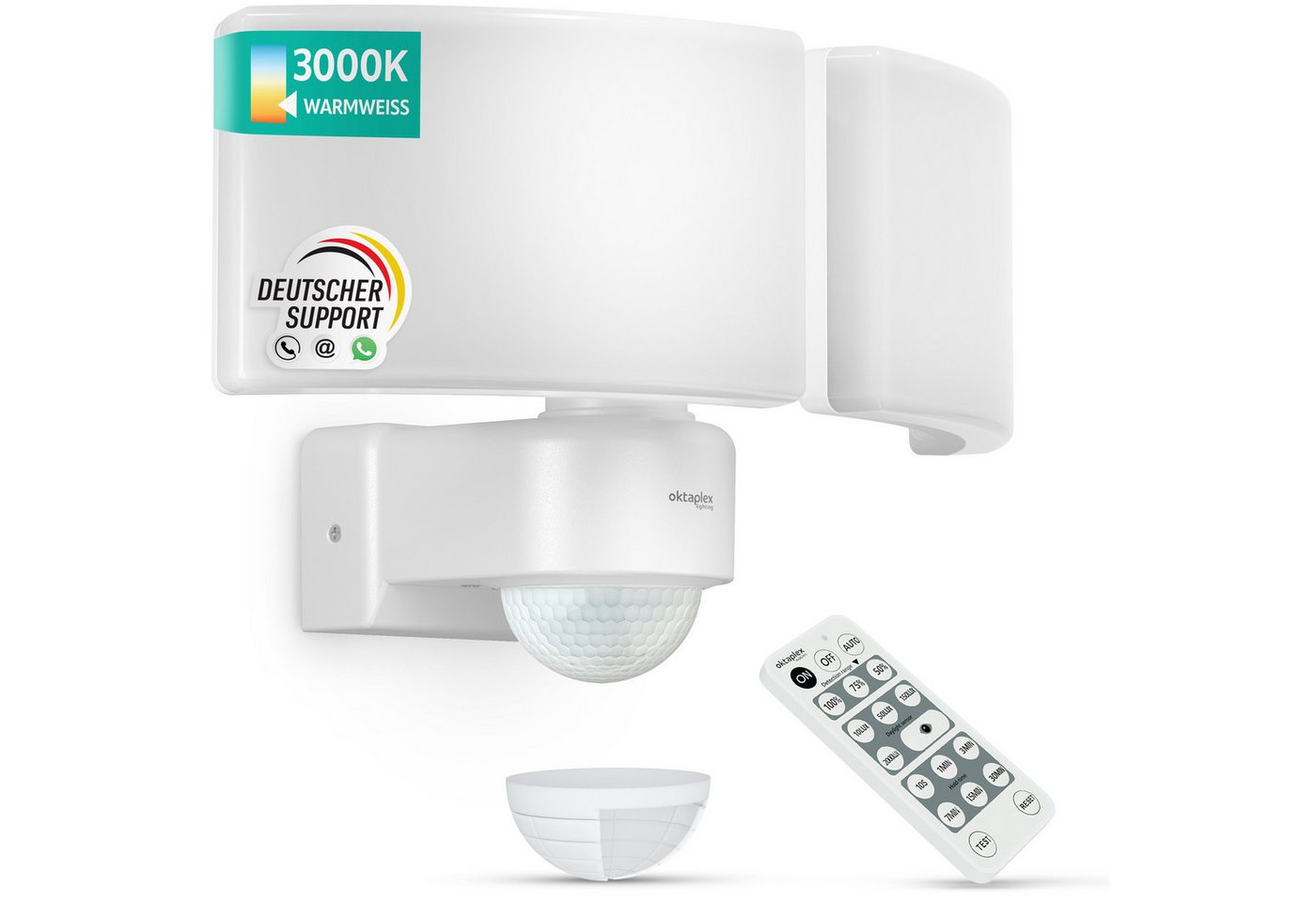 Oktaplex lighting LED Außen-Wandleuchte Cali Dos Außenstrahler mit Bewegungsmelder 8m / 240 Grad IP65, PIR-Sensor, dreh- und schwenkbar, inklusive Leuchtmittel, warmweiß, 3000K 4600lm Außenleuchte 40W weiß